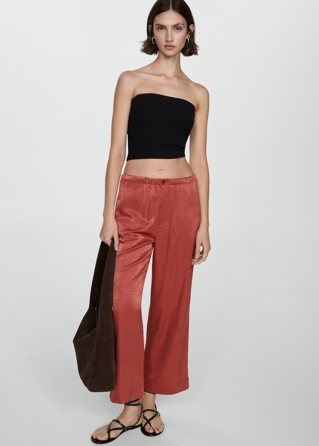 Satin crop trousers