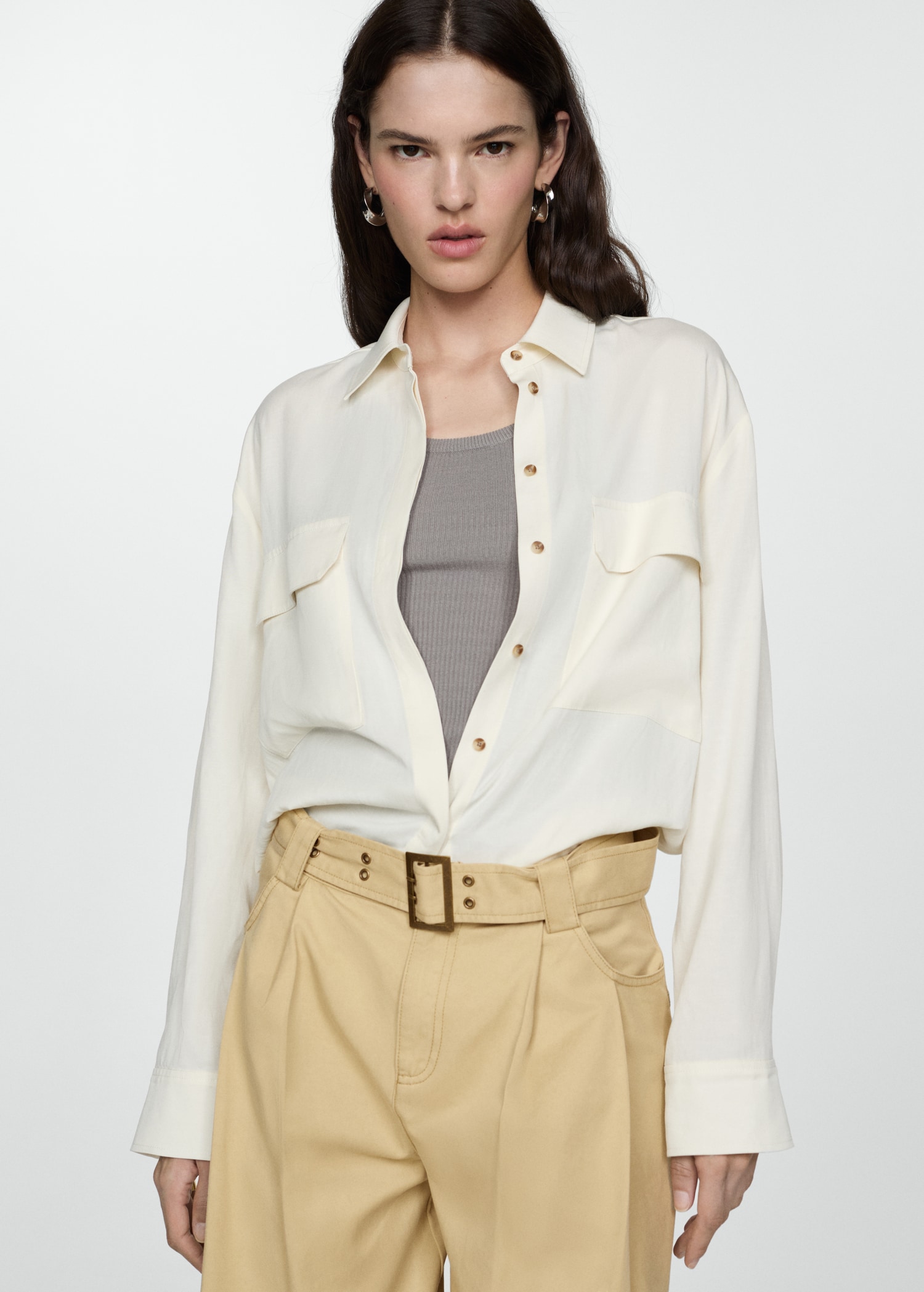 Lyocell trousers with belt - Medium plane