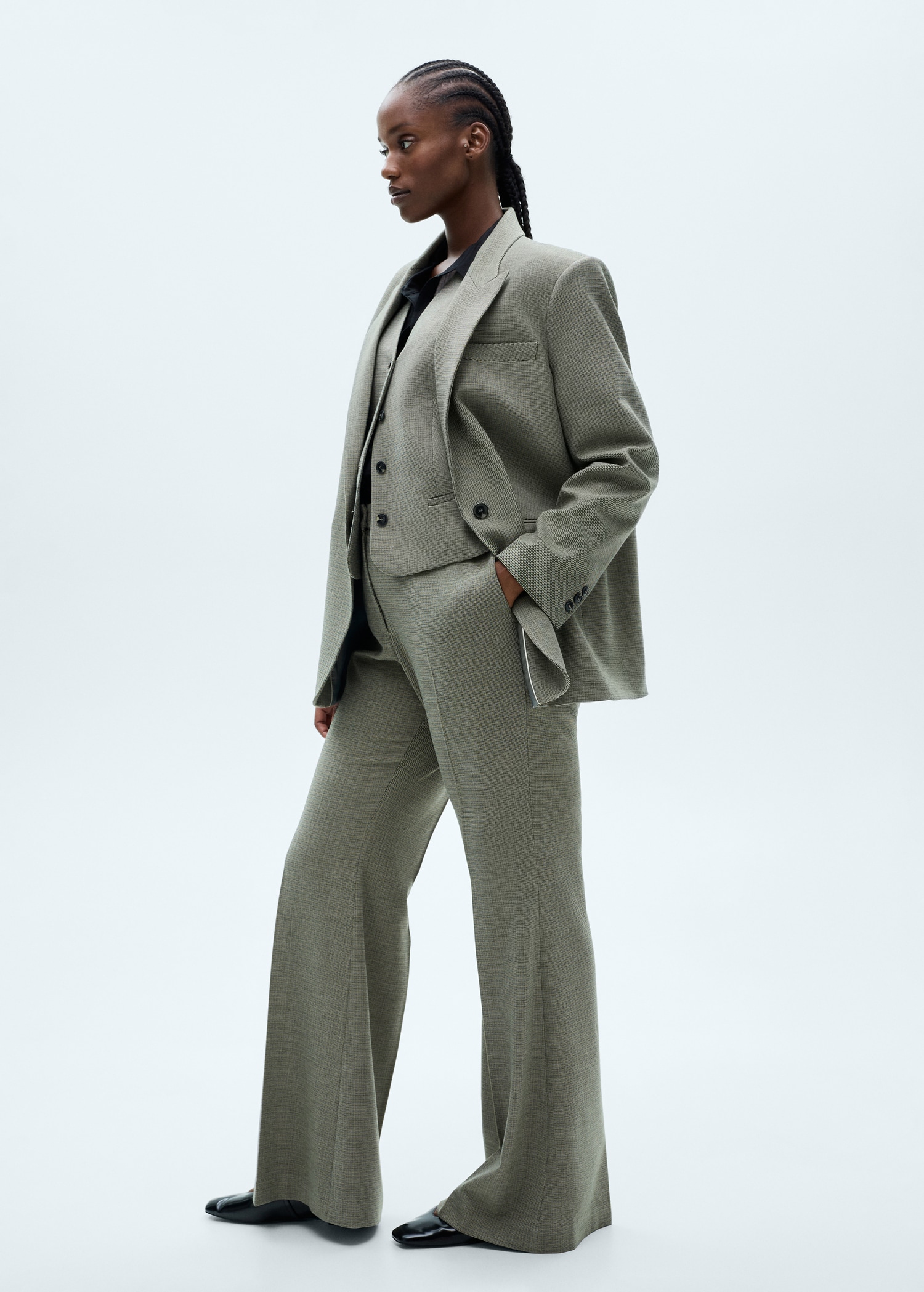 Blazer Pantalon Kaki Femme Mango Pantalon De Costume Lin Sans