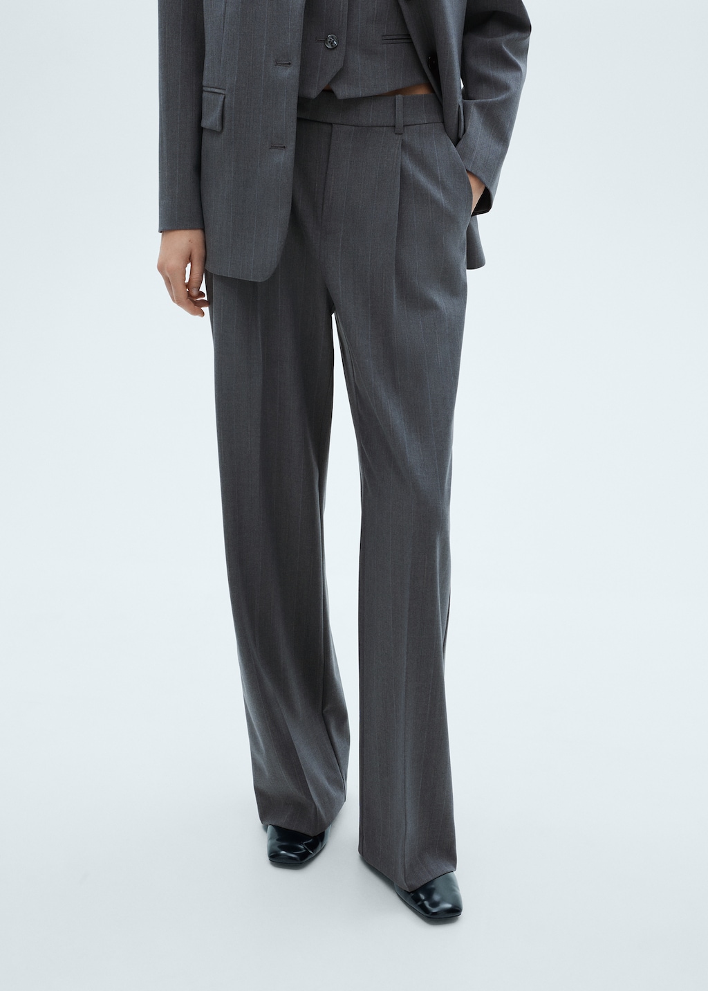 Black pinstripe suit trousers discount