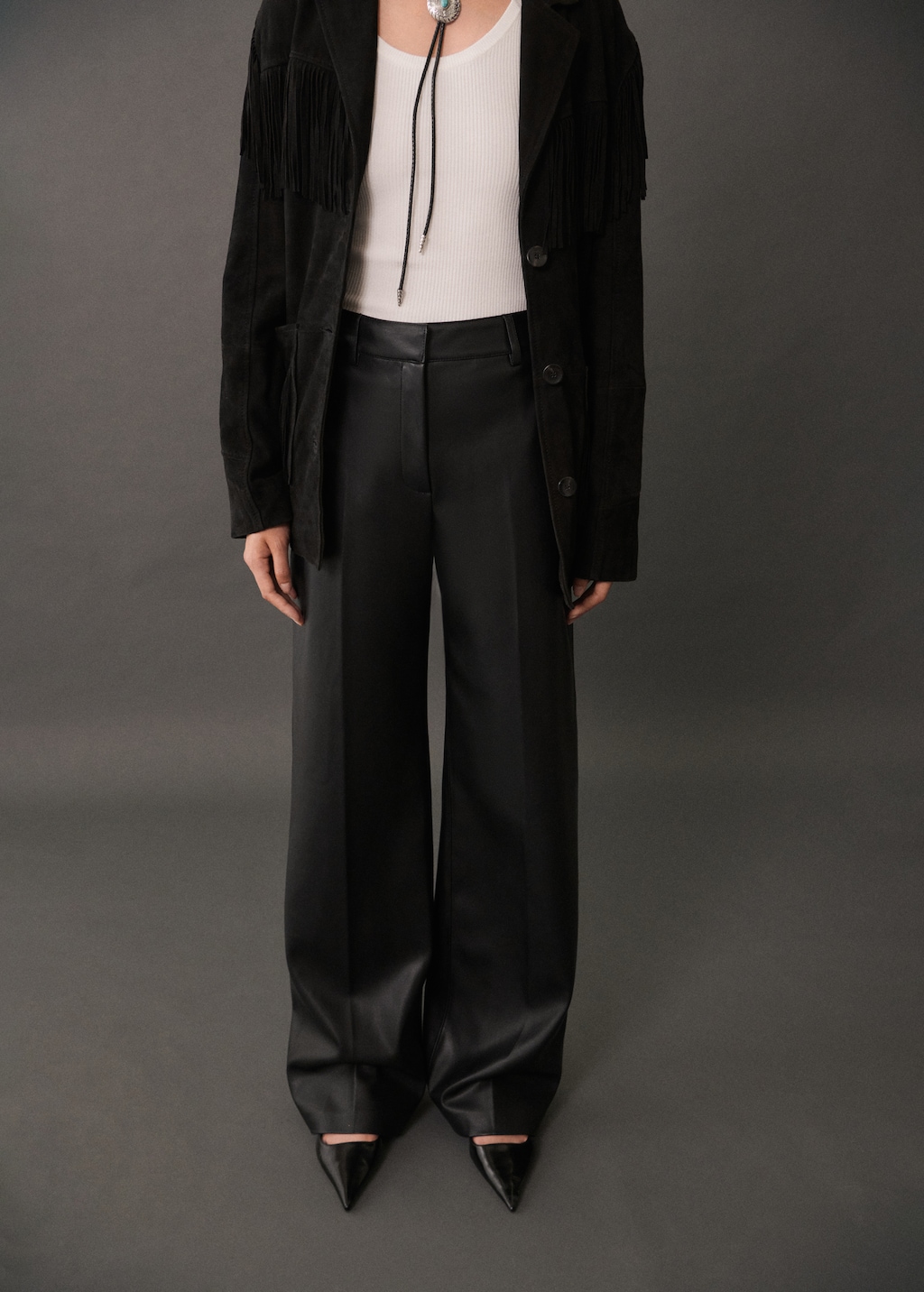 Mango Wideleg-Hose mit Leder-Effekt