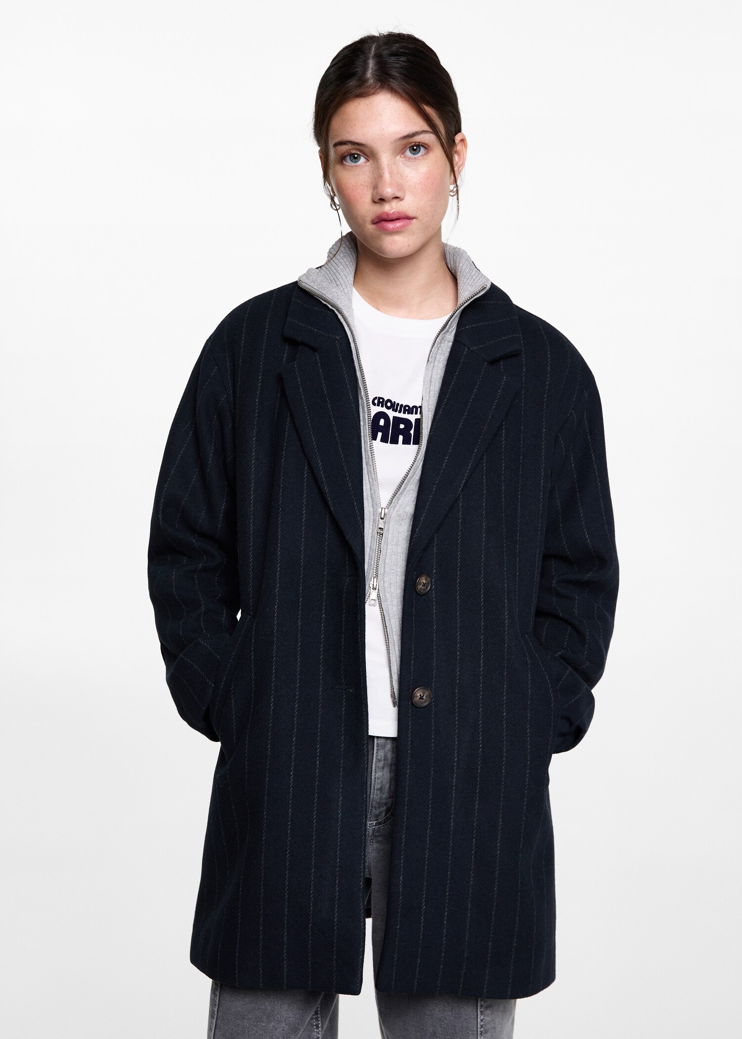 Manteau laine rayures - Plan moyen