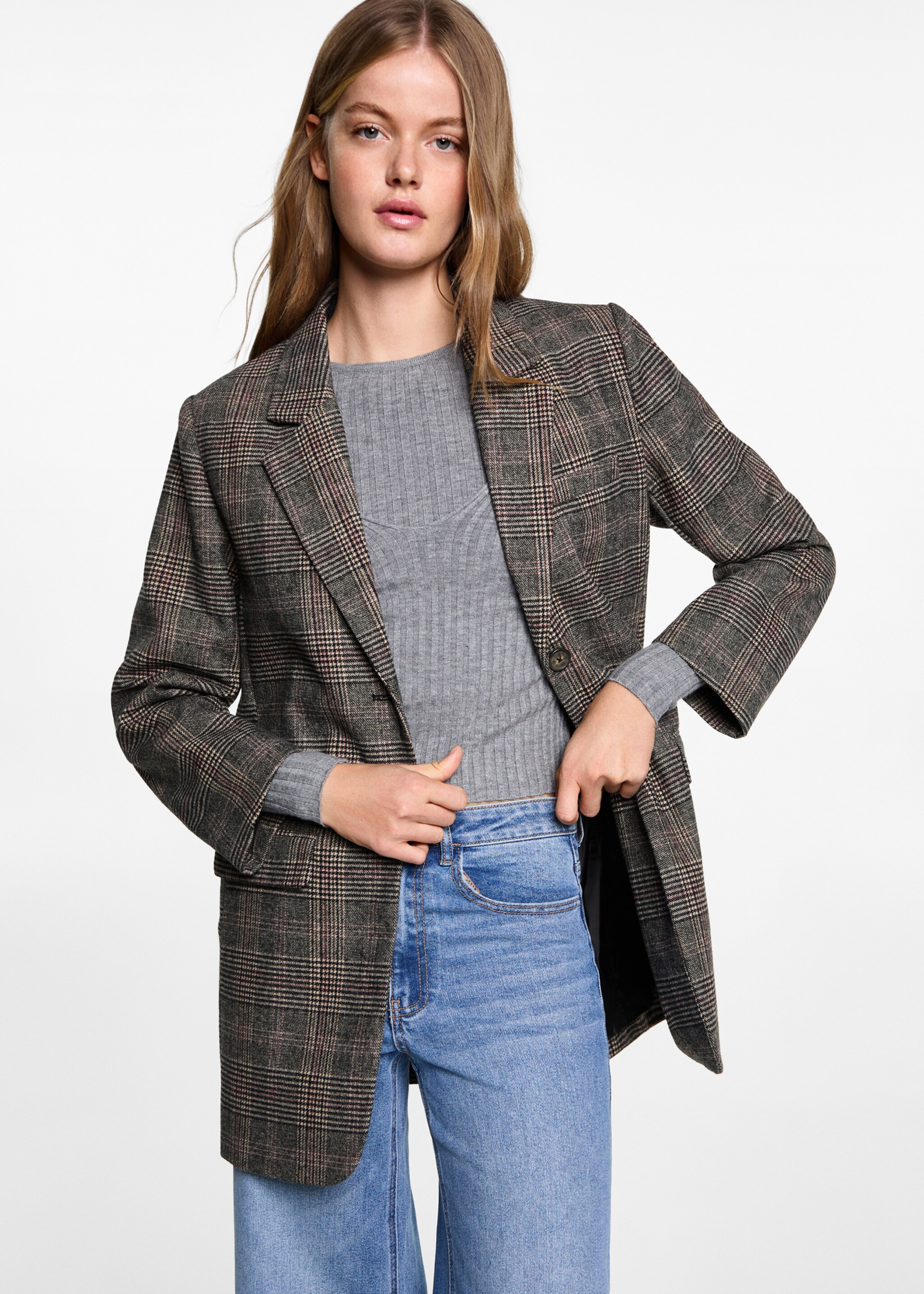 Checked wool-blend coat - Medium plane