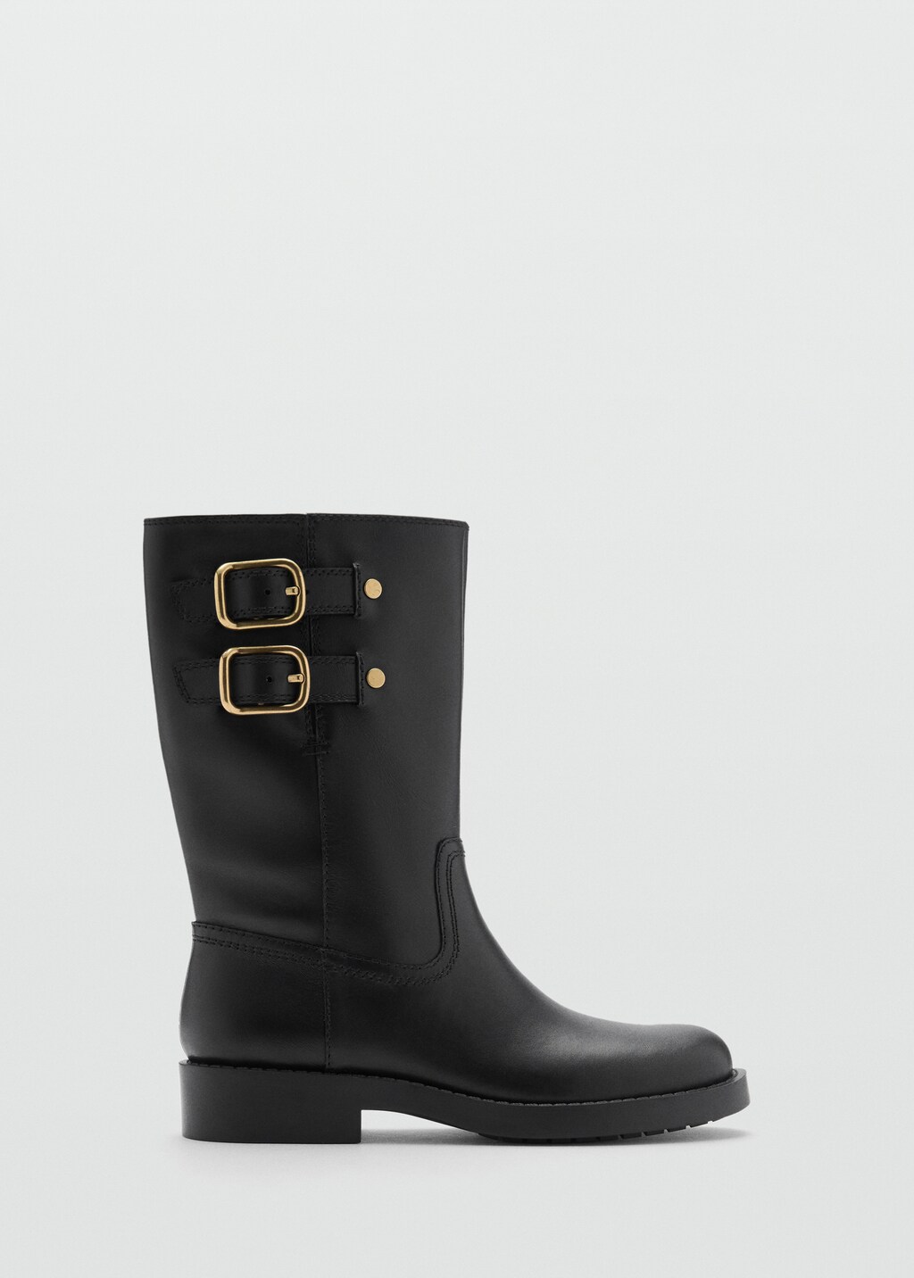 Buckle leather ankle boots