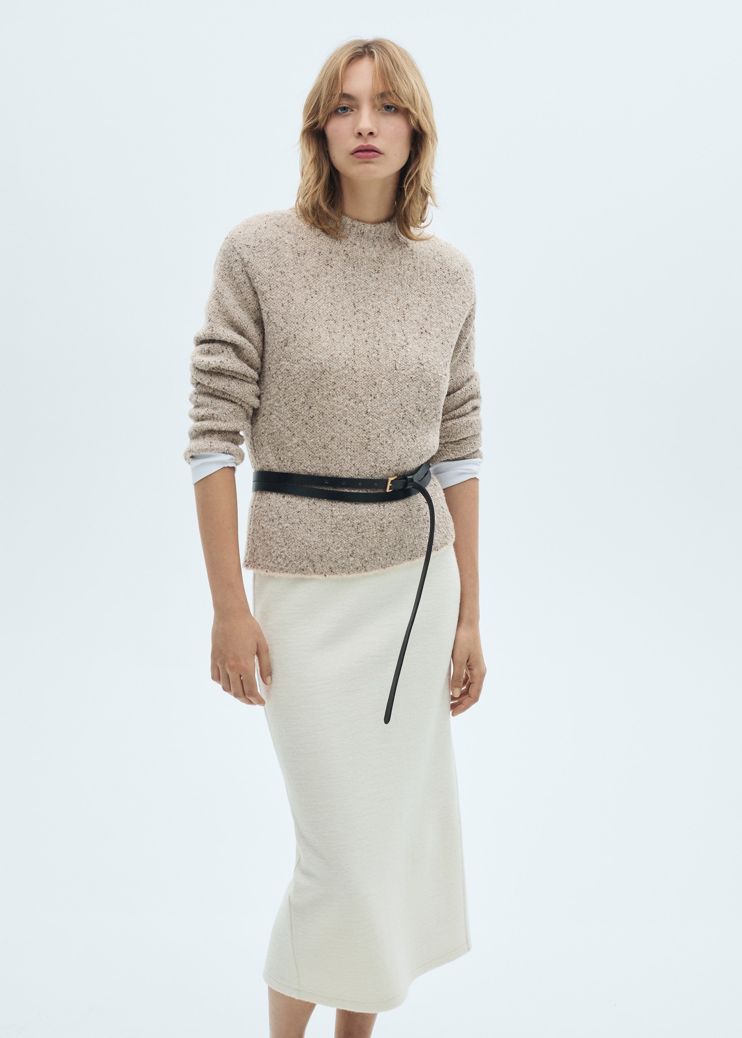 Rib-knit sweater with perkins neck - Medium plane