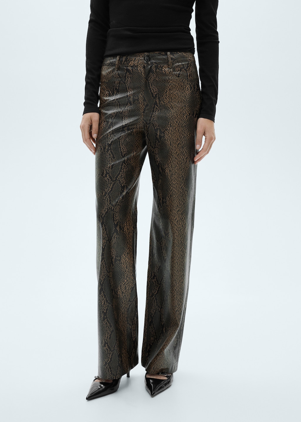 Animal-print leather-effect pants - Women | MANGO USA Animal-print leather-effect pants - Women | MANGO USA