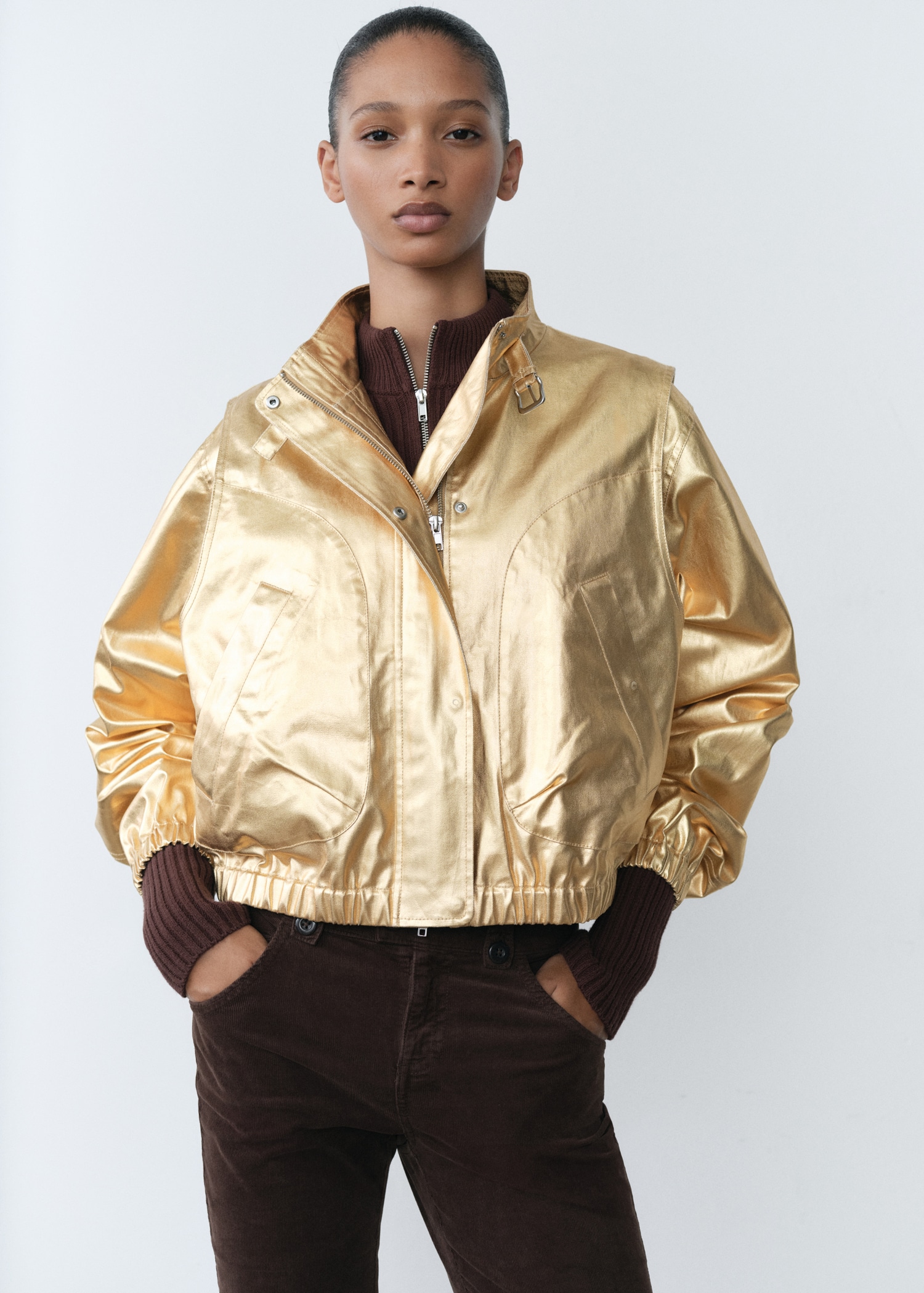 Metallic denim bomber jacket Women MANGO Japan - Main Image