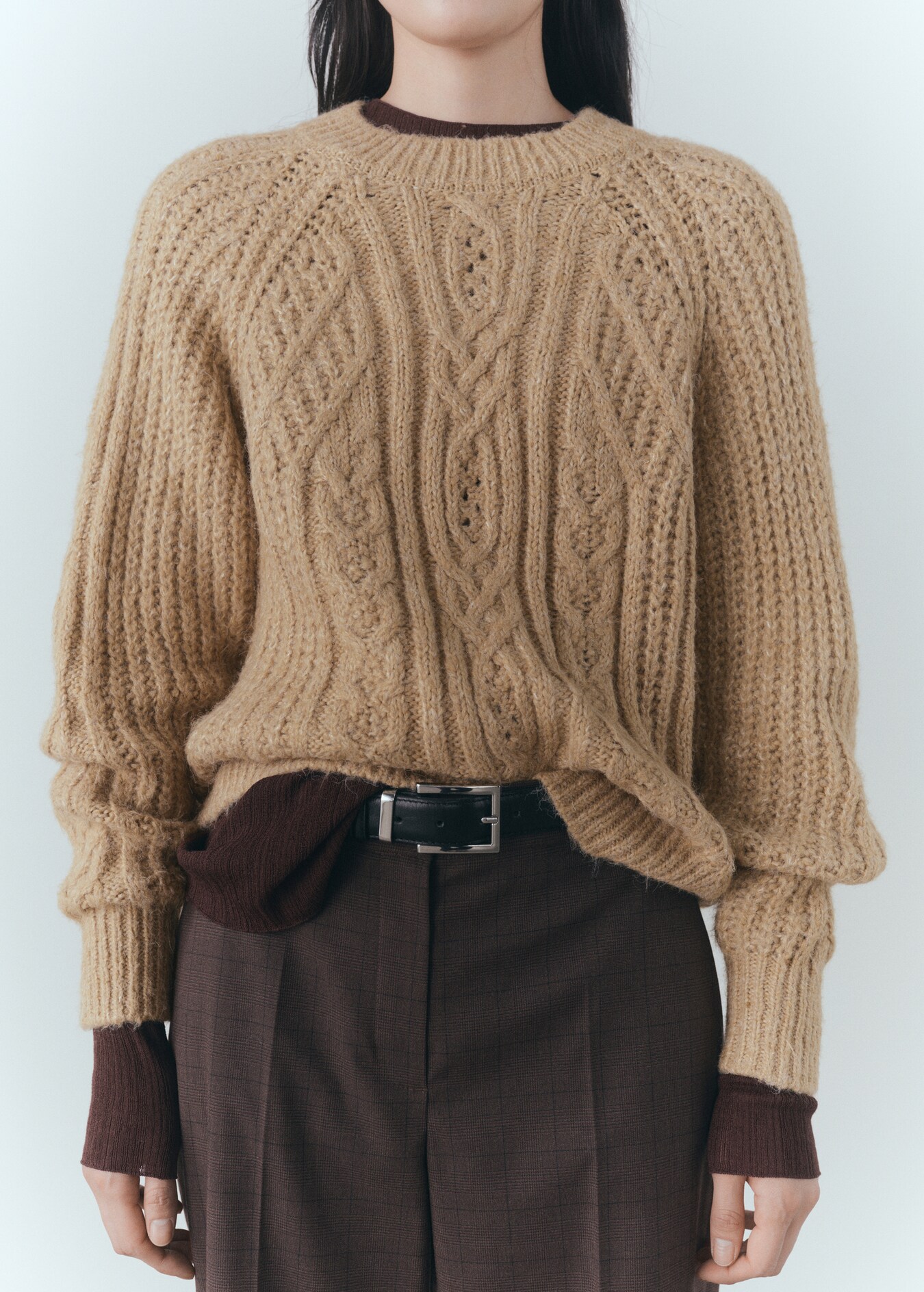 Textured Knit Round Neck Long Sleeve Sweater main image 0