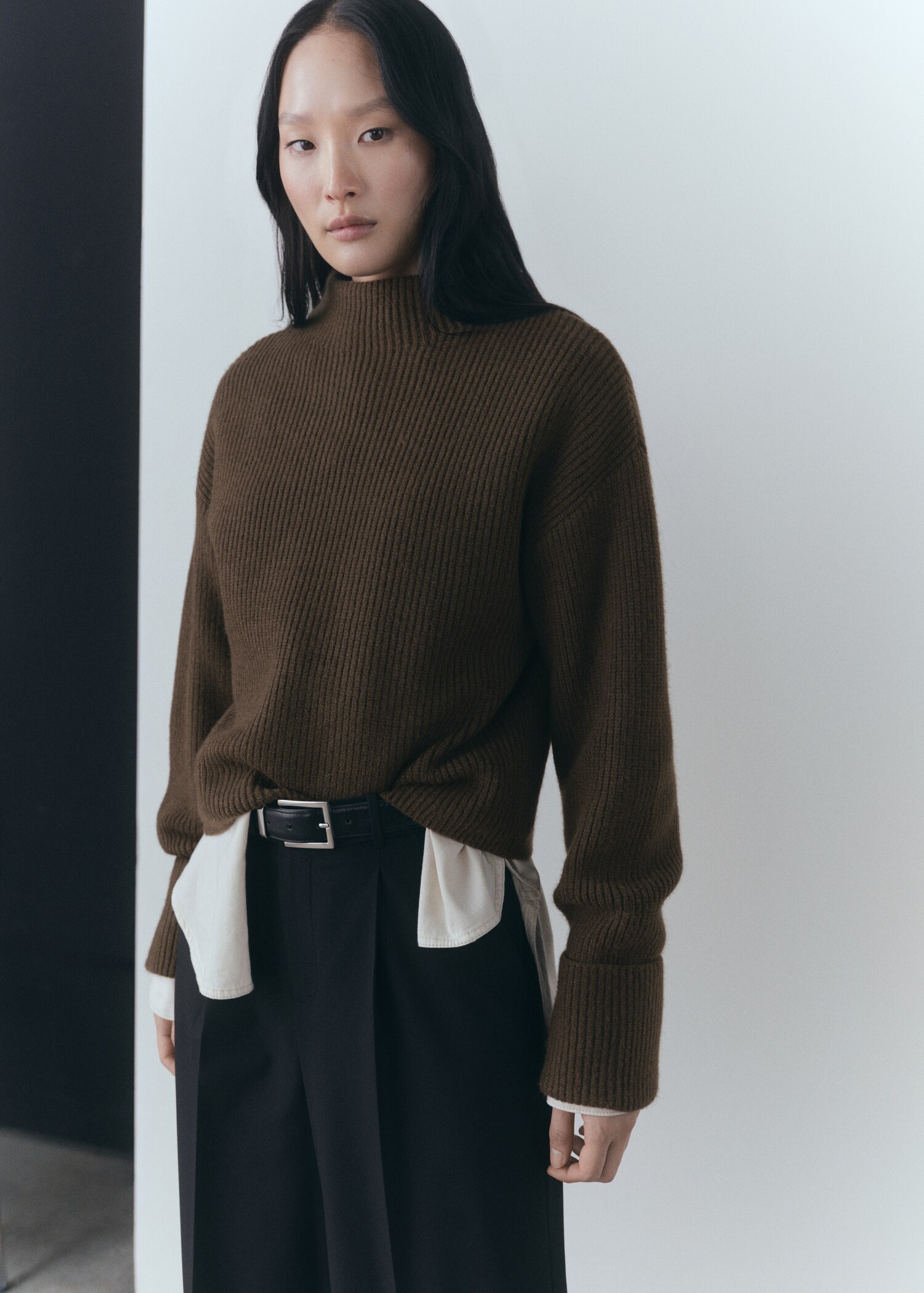 Ribbed sweater with perkins neck - Medium plane
