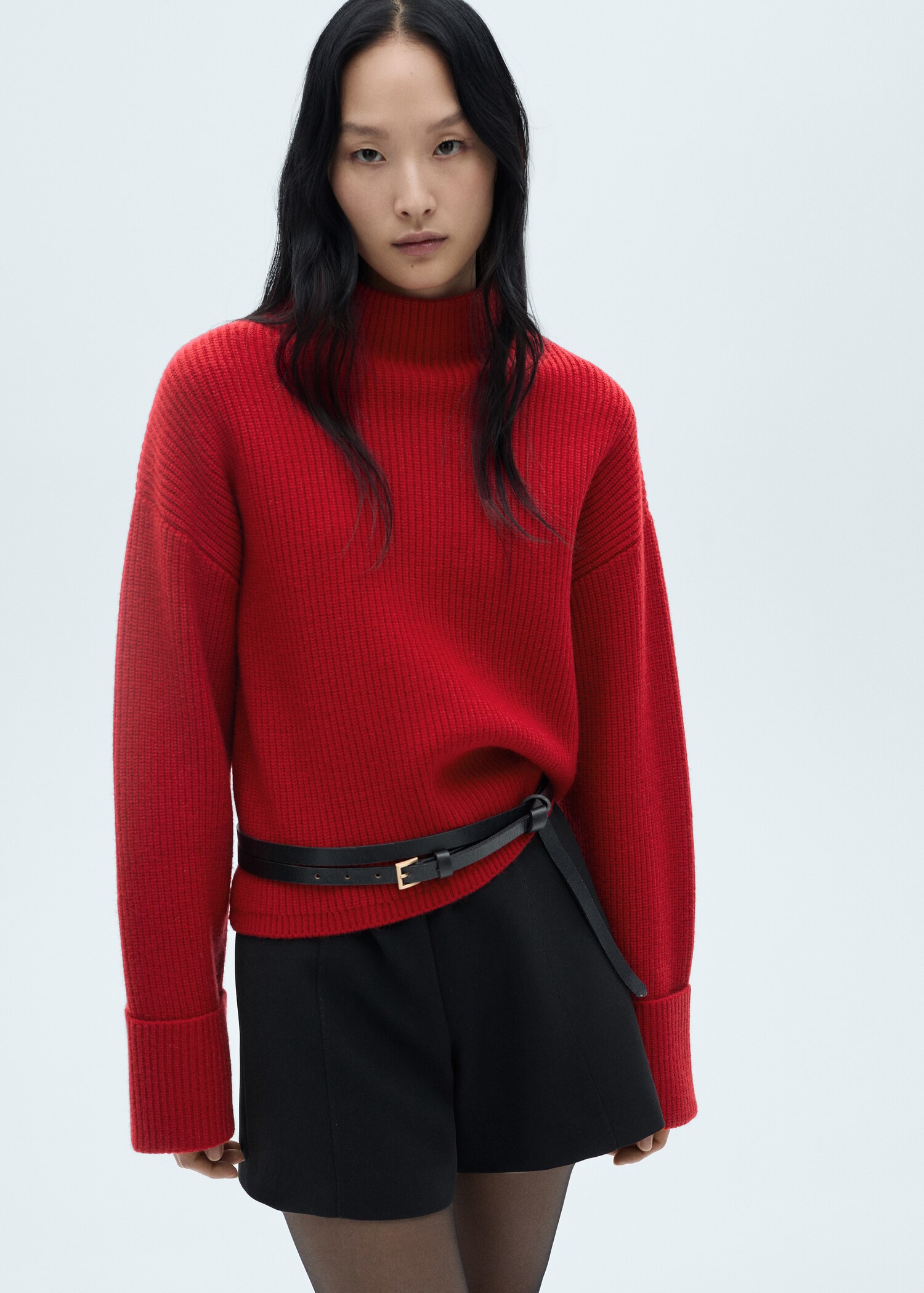 Ribbed sweater with perkins neck - Medium plane