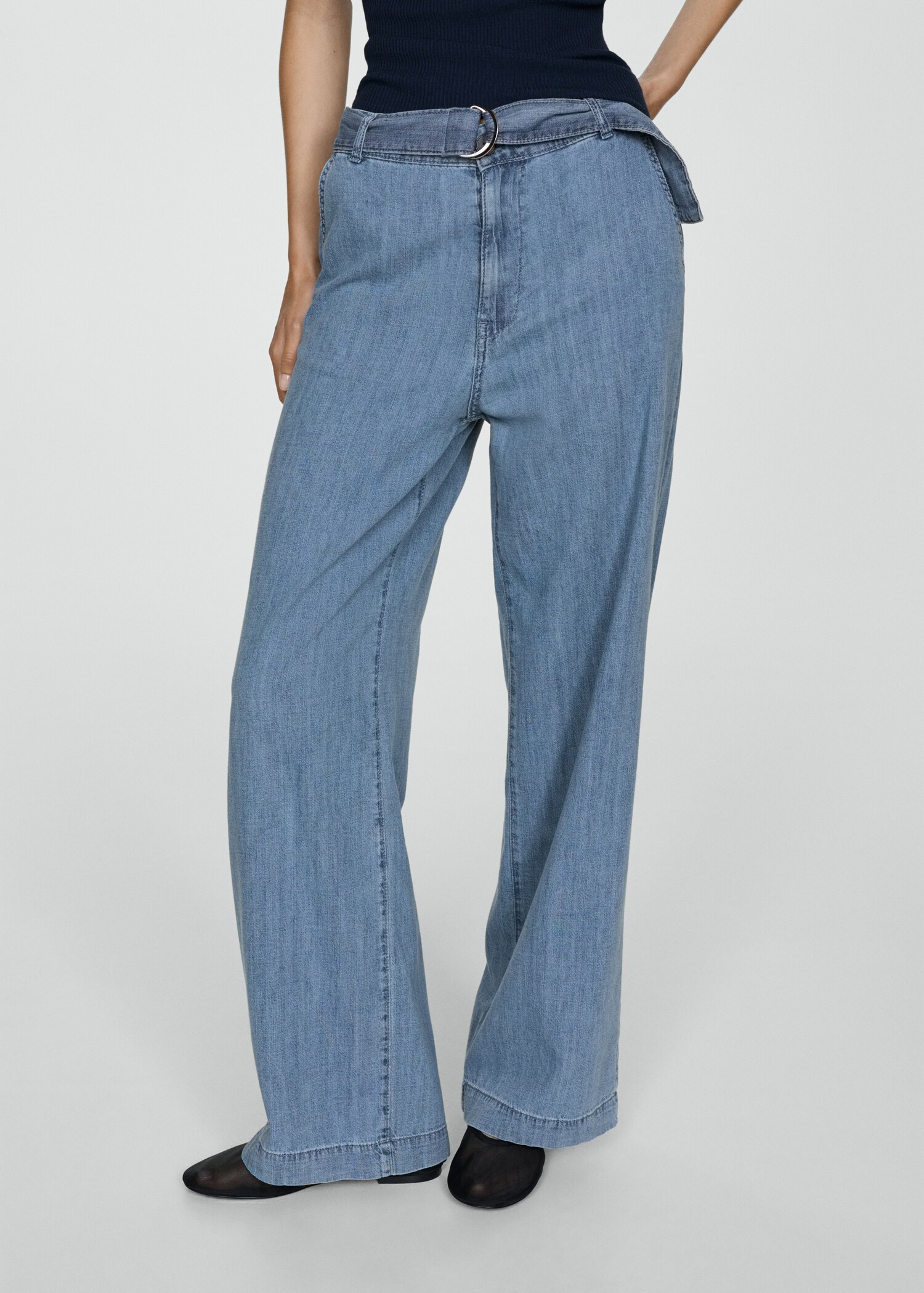 Flowy wideleg trousers with belt - Medium plane