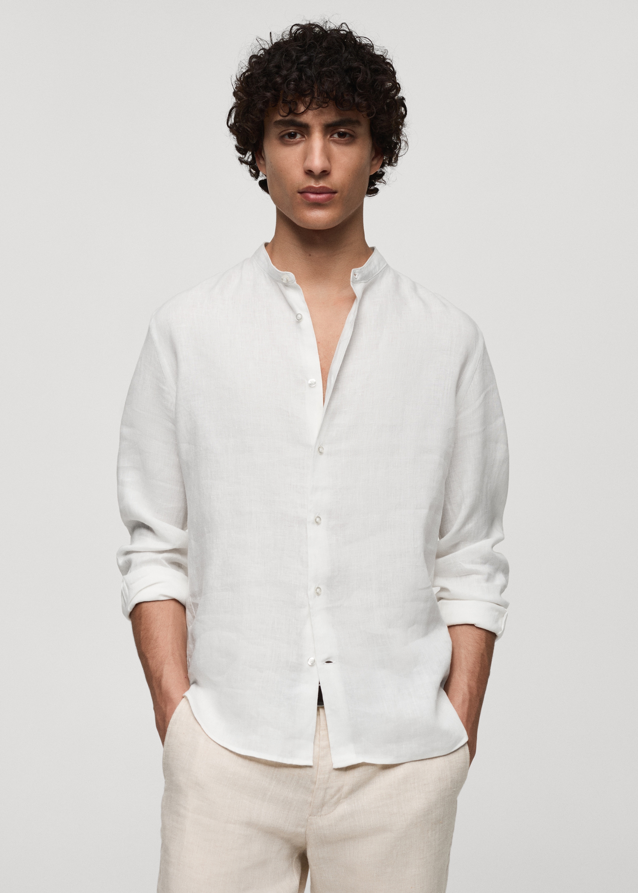 Camisa 100% lino cuello mao Hombre MNG Honduras