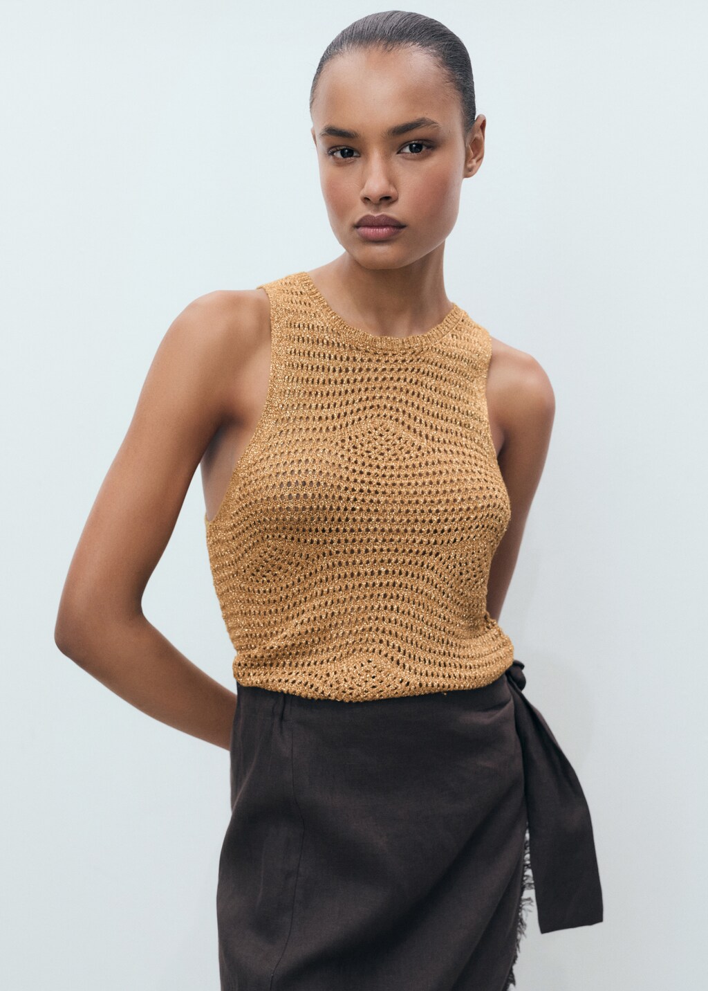 Mango Openwork knitted lurex top