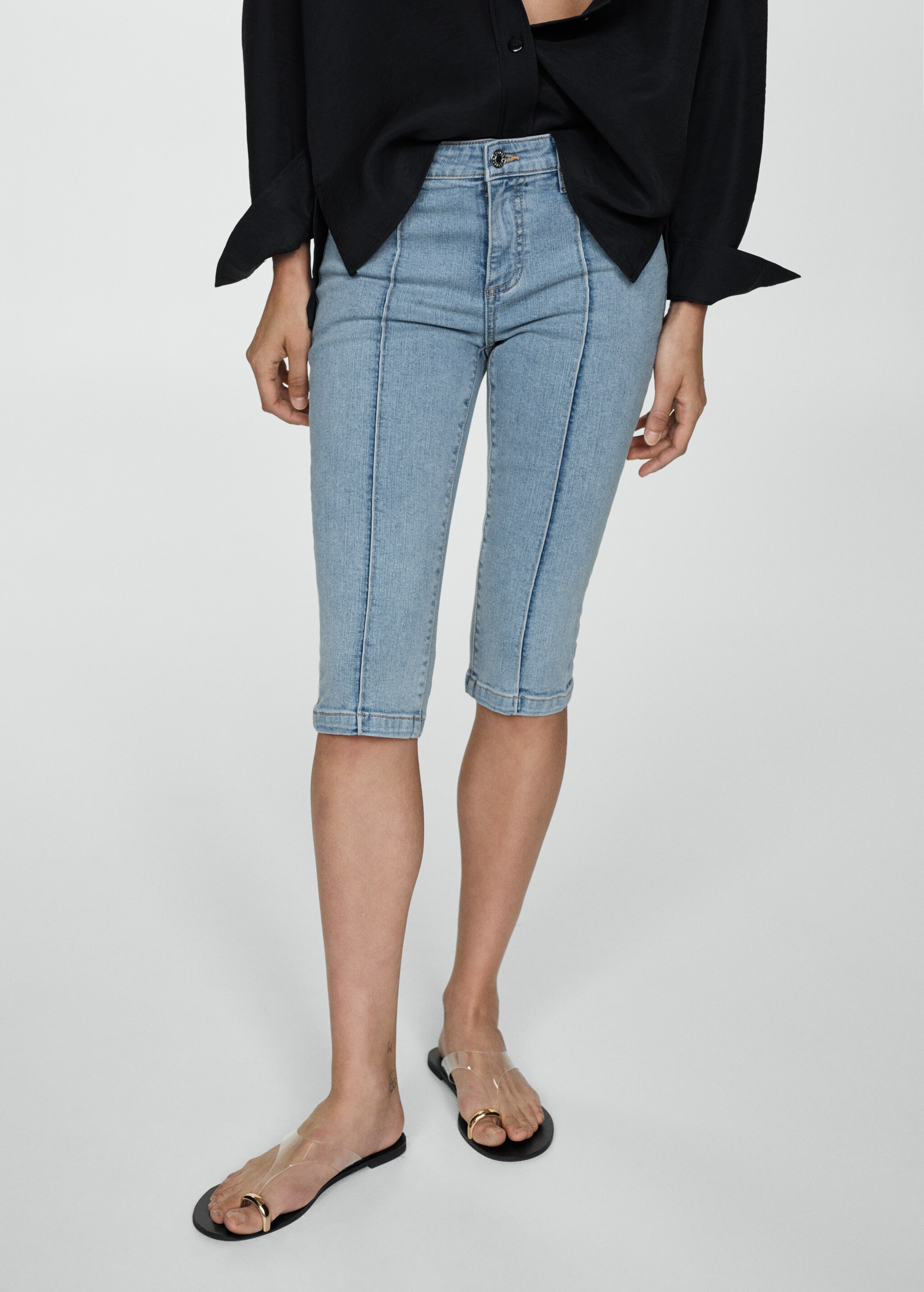 Slim-fit capri-jeans met sierstiksels - Middenvlak
