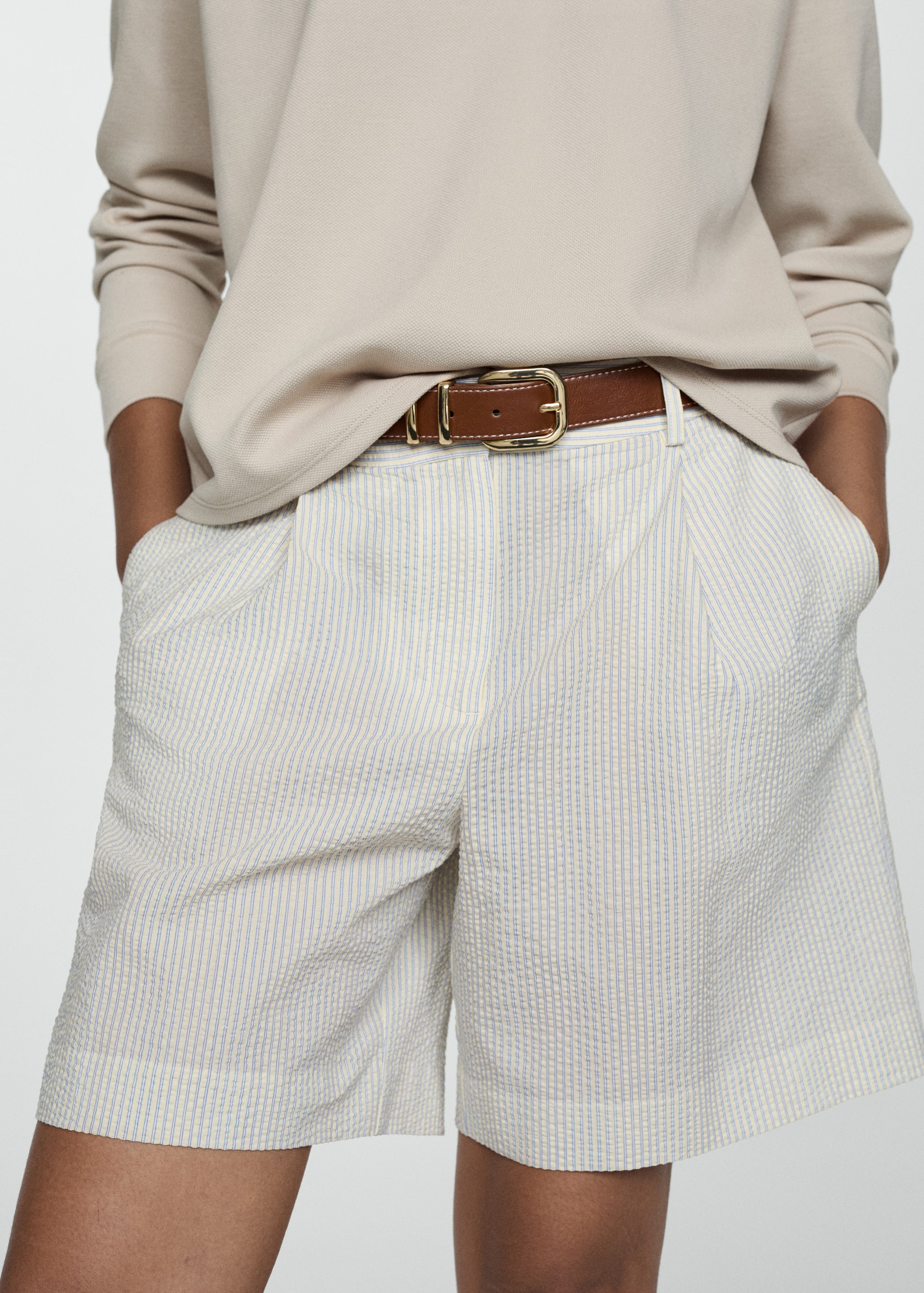 Striped cotton Bermuda shorts