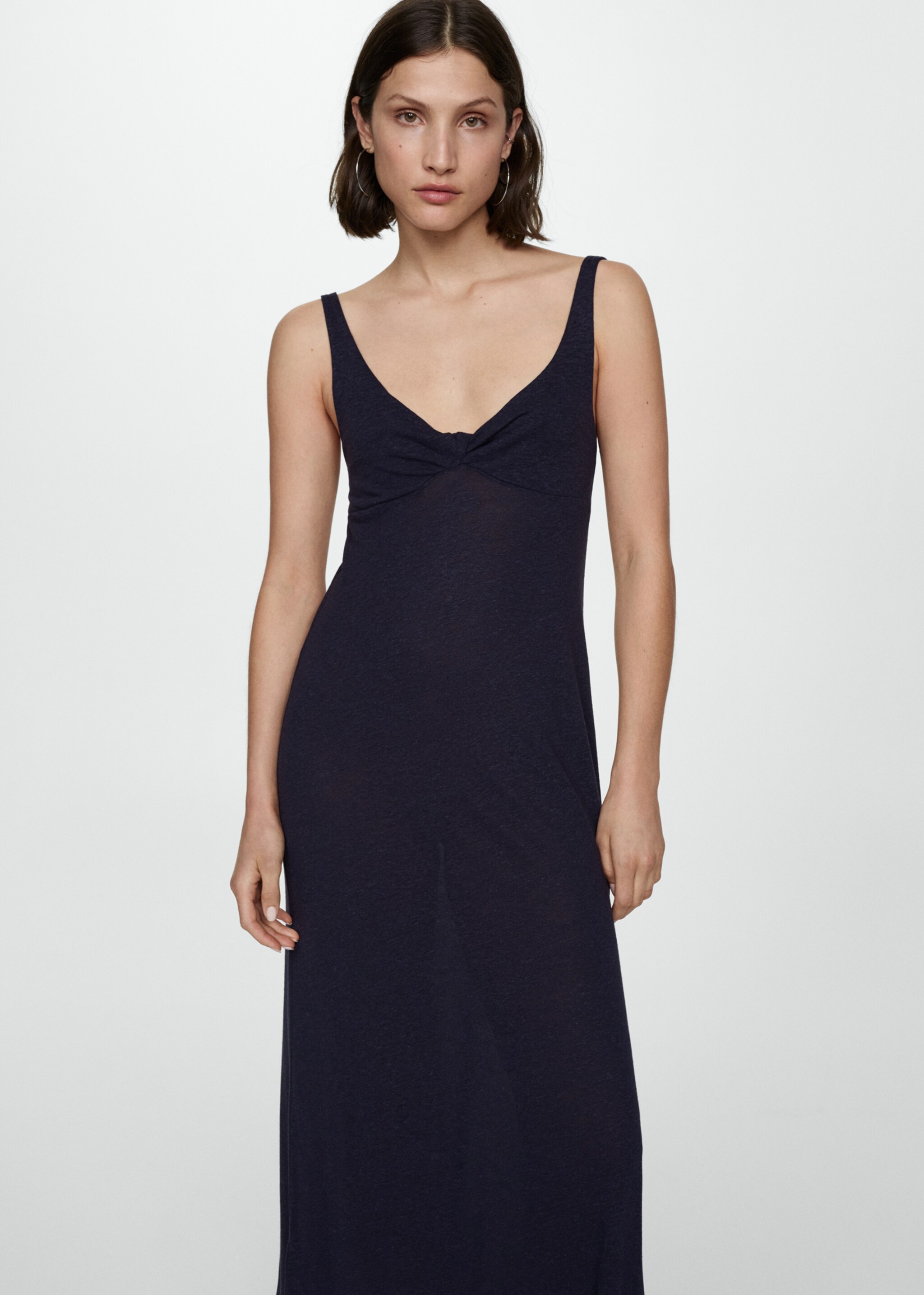 Linen dress with knot detail - Medium plane, Dark Navy. Ref: 77020371-00.