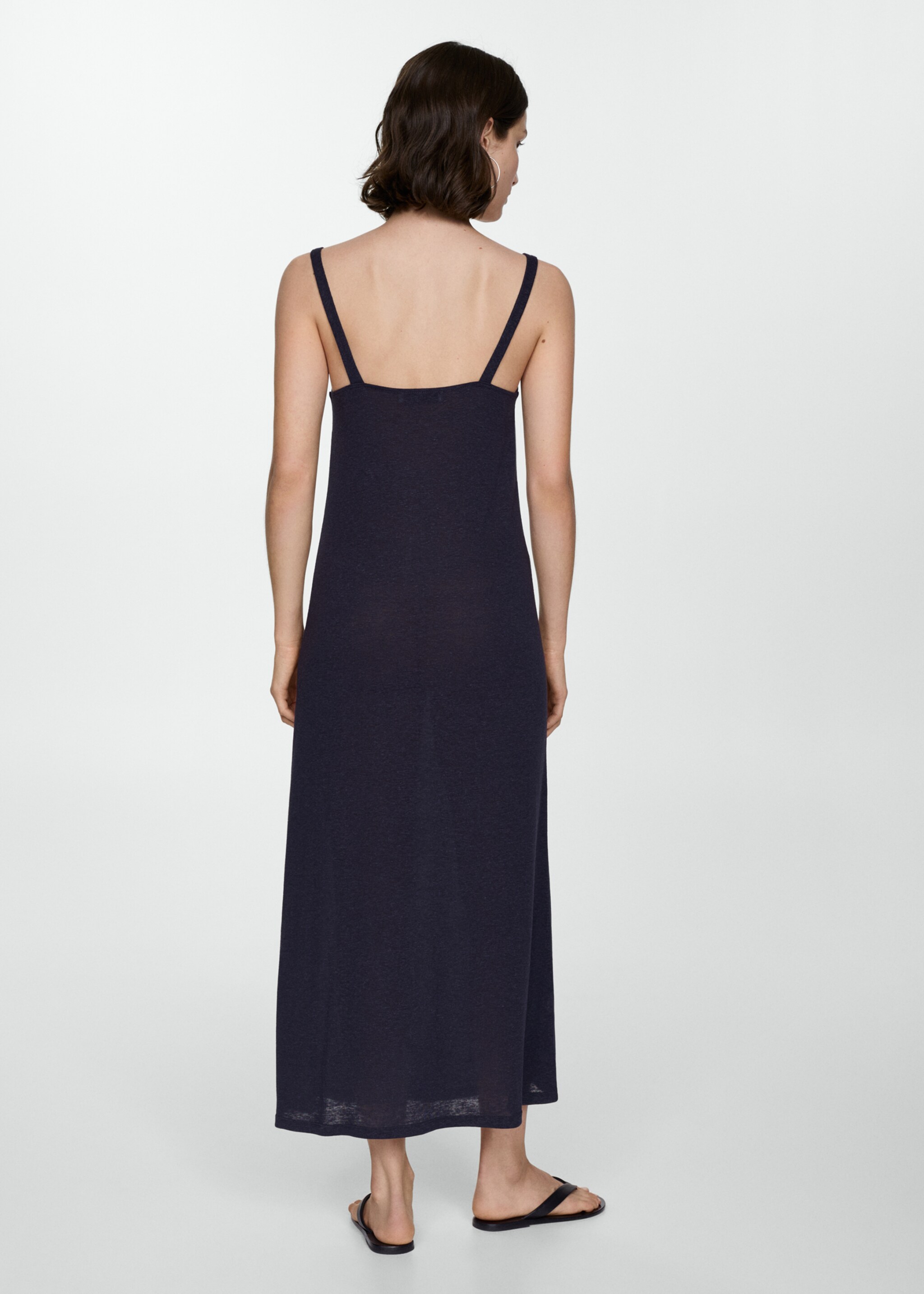 Linen dress with knot detail - Reverse of the article, Dark Navy. Ref: 77020371-00.