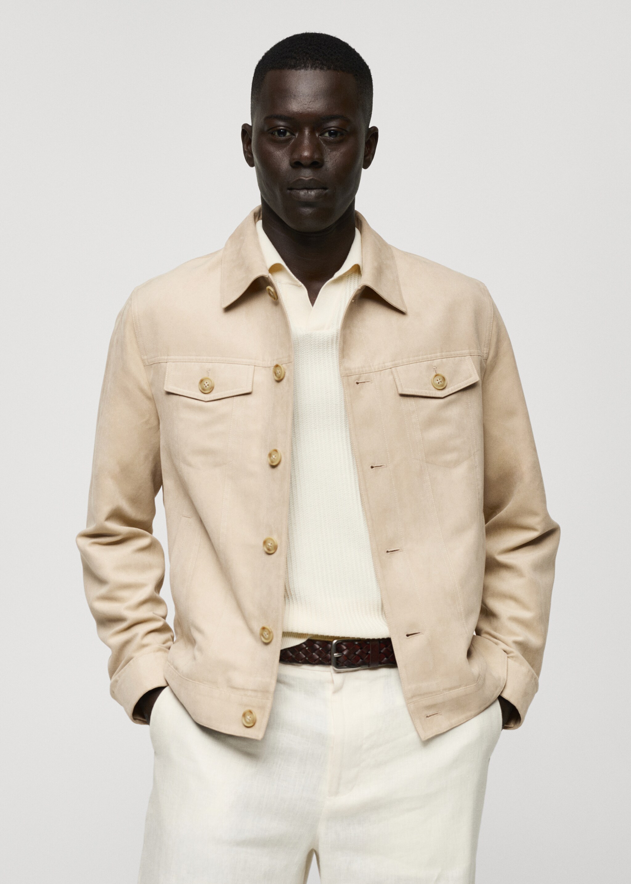 Suede-effect jacket with pockets - Medium plane