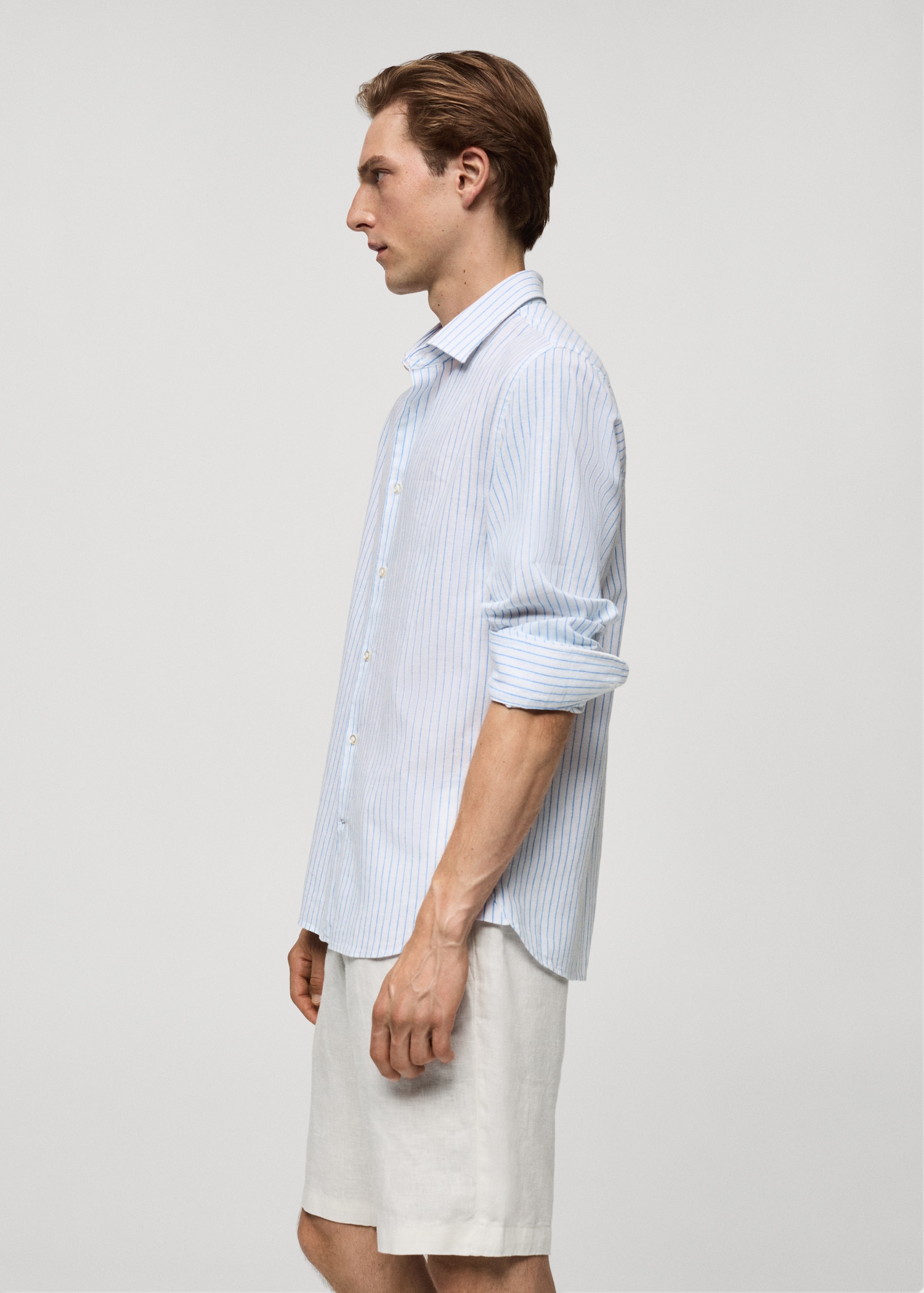 Regular-fit striped cotton-linen shirt - Details of the article 2