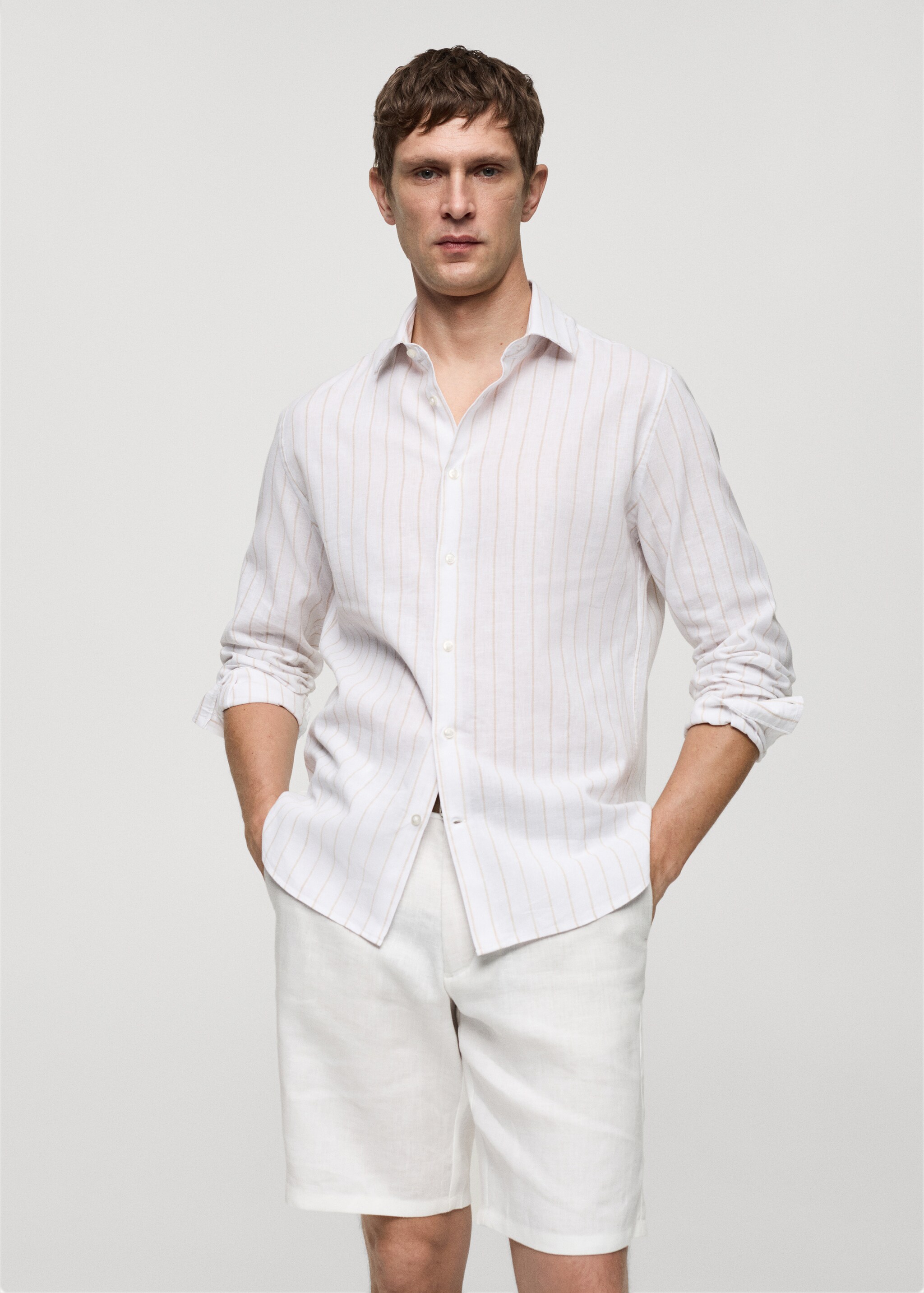 Regular-fit striped cotton-linen shirt - Medium plane