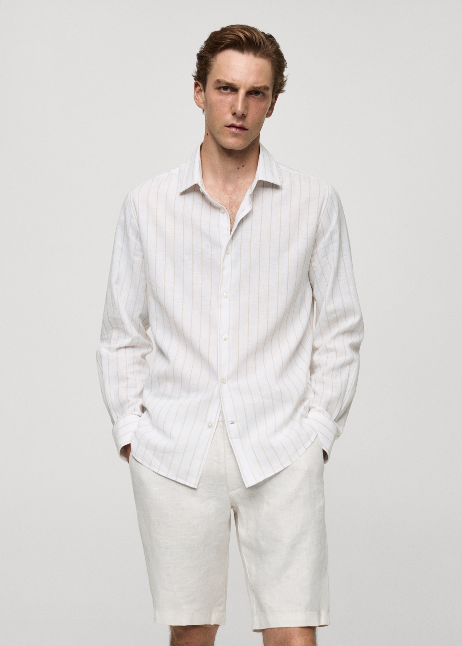 Regular-fit striped cotton-linen shirt - Medium plane