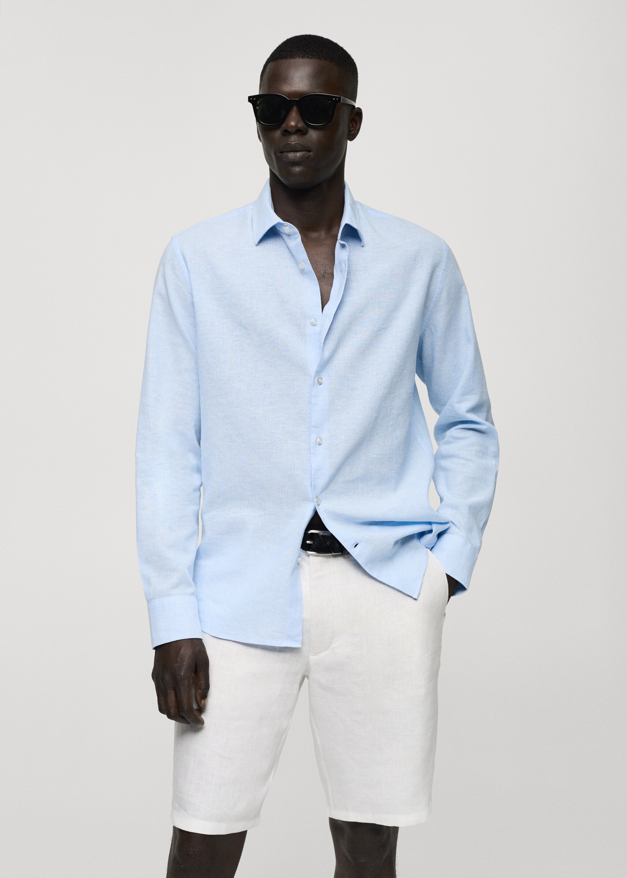 Camisa regular fit lino algodón rayas  - Plano medio