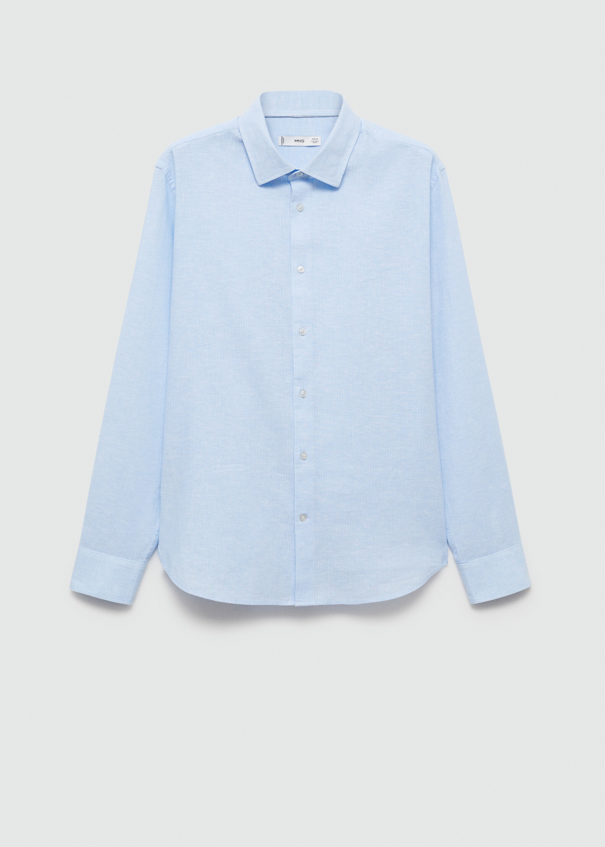 常规版型条纹棉麻混纺衬衫 - null, 天蓝. Ref: 77020579-00.