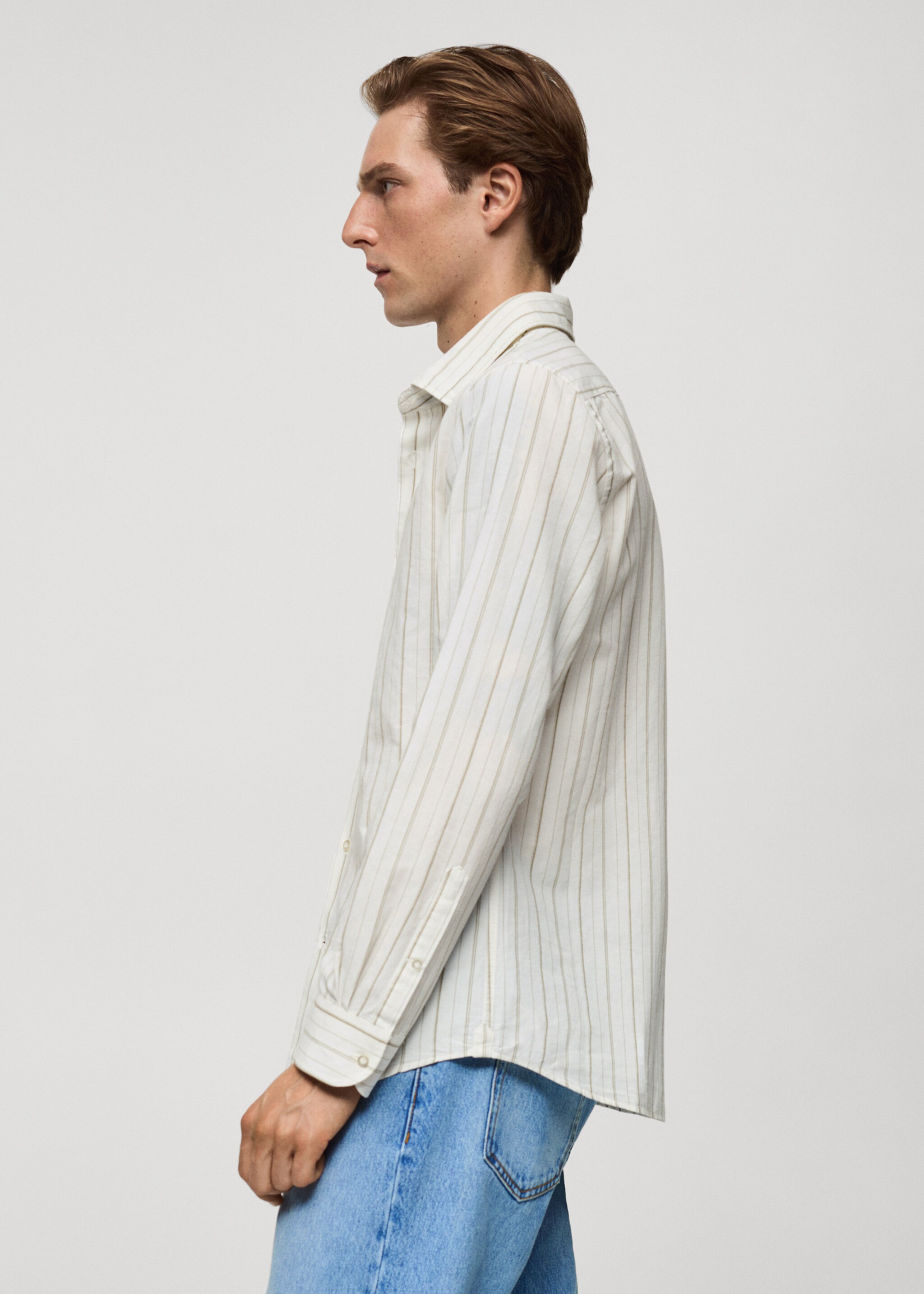 Chemise regular-fit lin coton rayures - Détail de l'article 2, Kaki. Ref: 77022538-00.