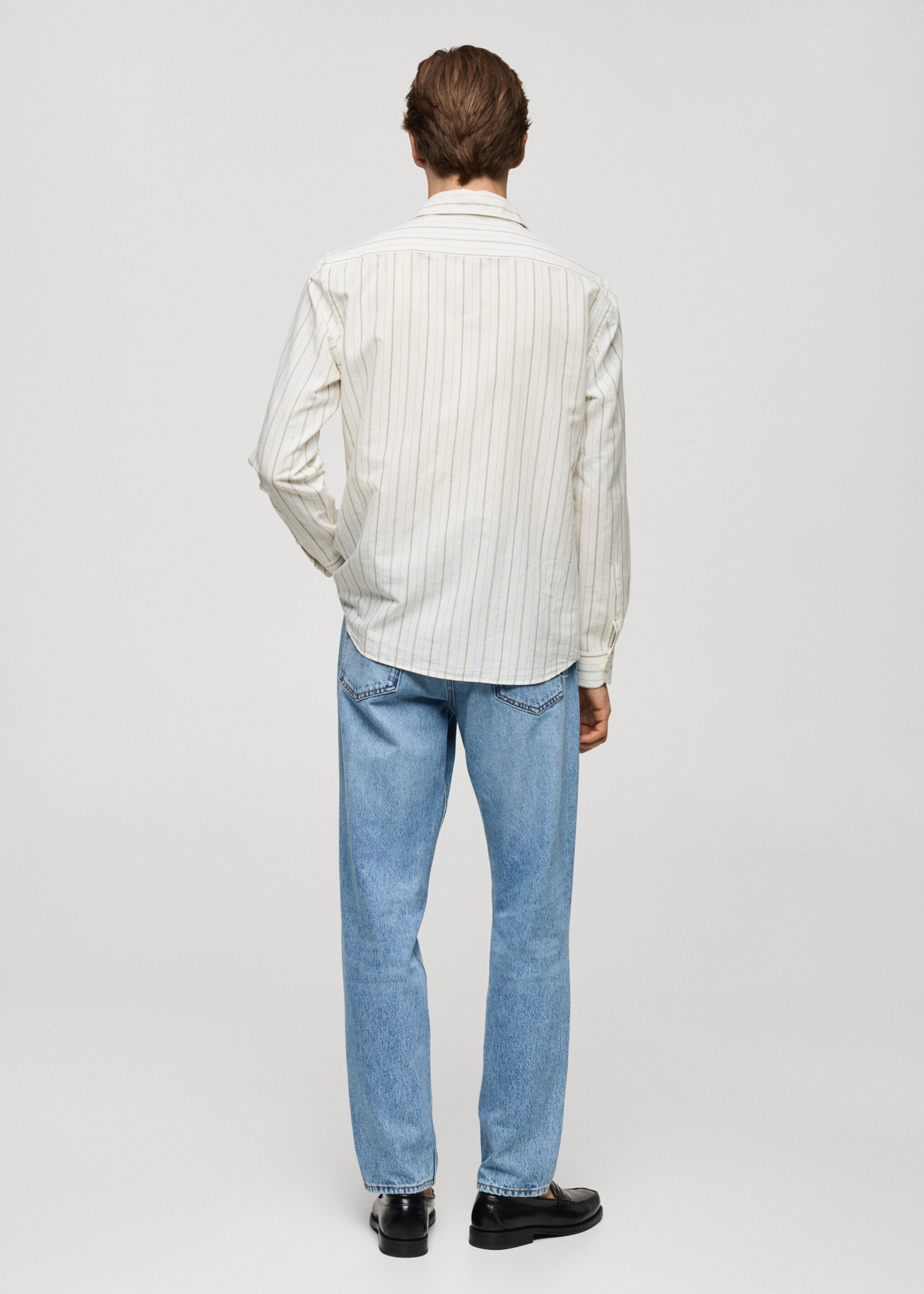 Chemise regular-fit lin coton rayures - Verso de l’article, Kaki. Ref: 77022538-00.