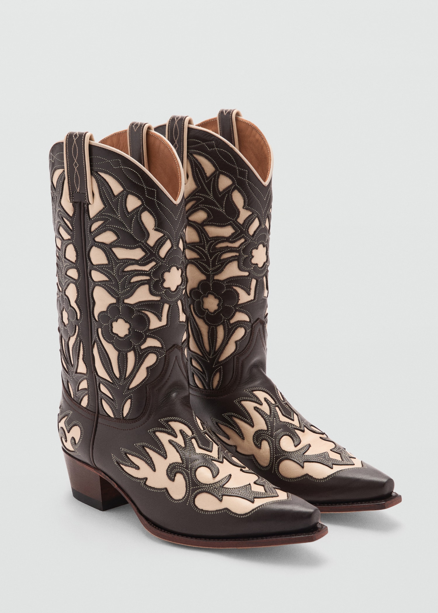 Knee High Boots Cow Print Boots Mango Two-tone Leather Cowboy Boots