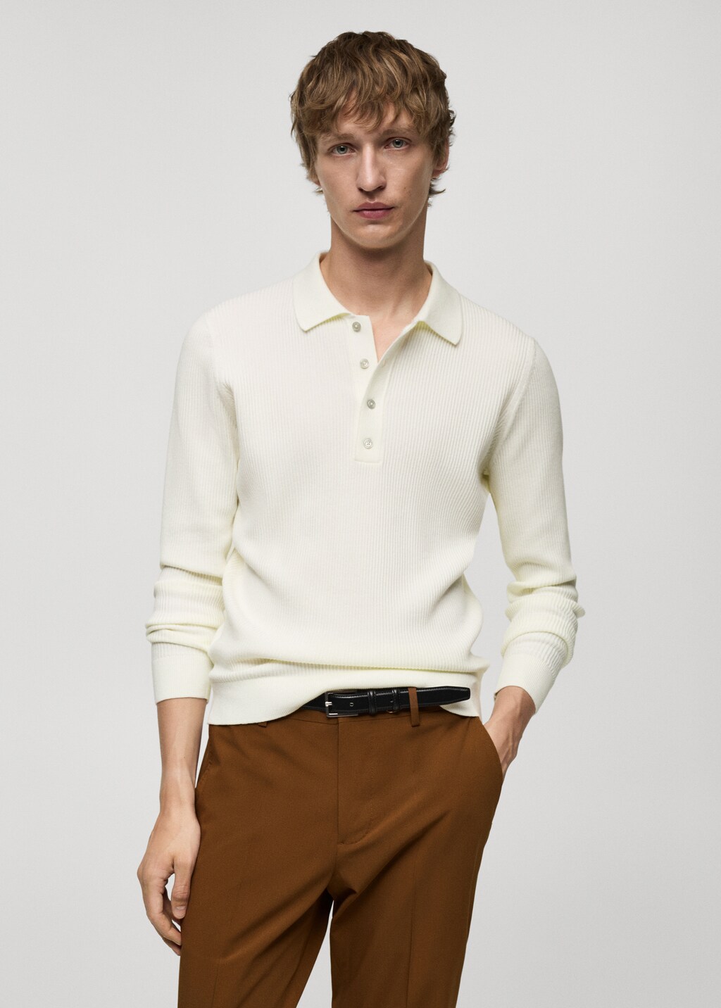 Cotton blend ribbed polo sweater Men MANGO Finland