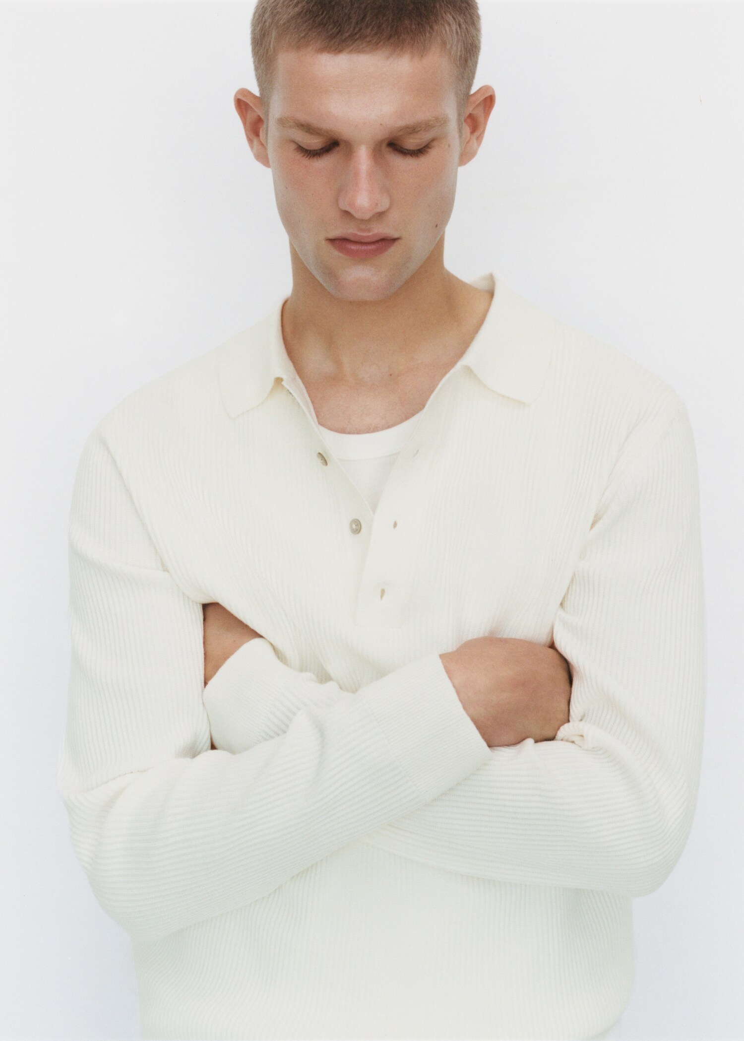 Pull-over polo coton mélangé maille côtelée - Détail de l'article 5