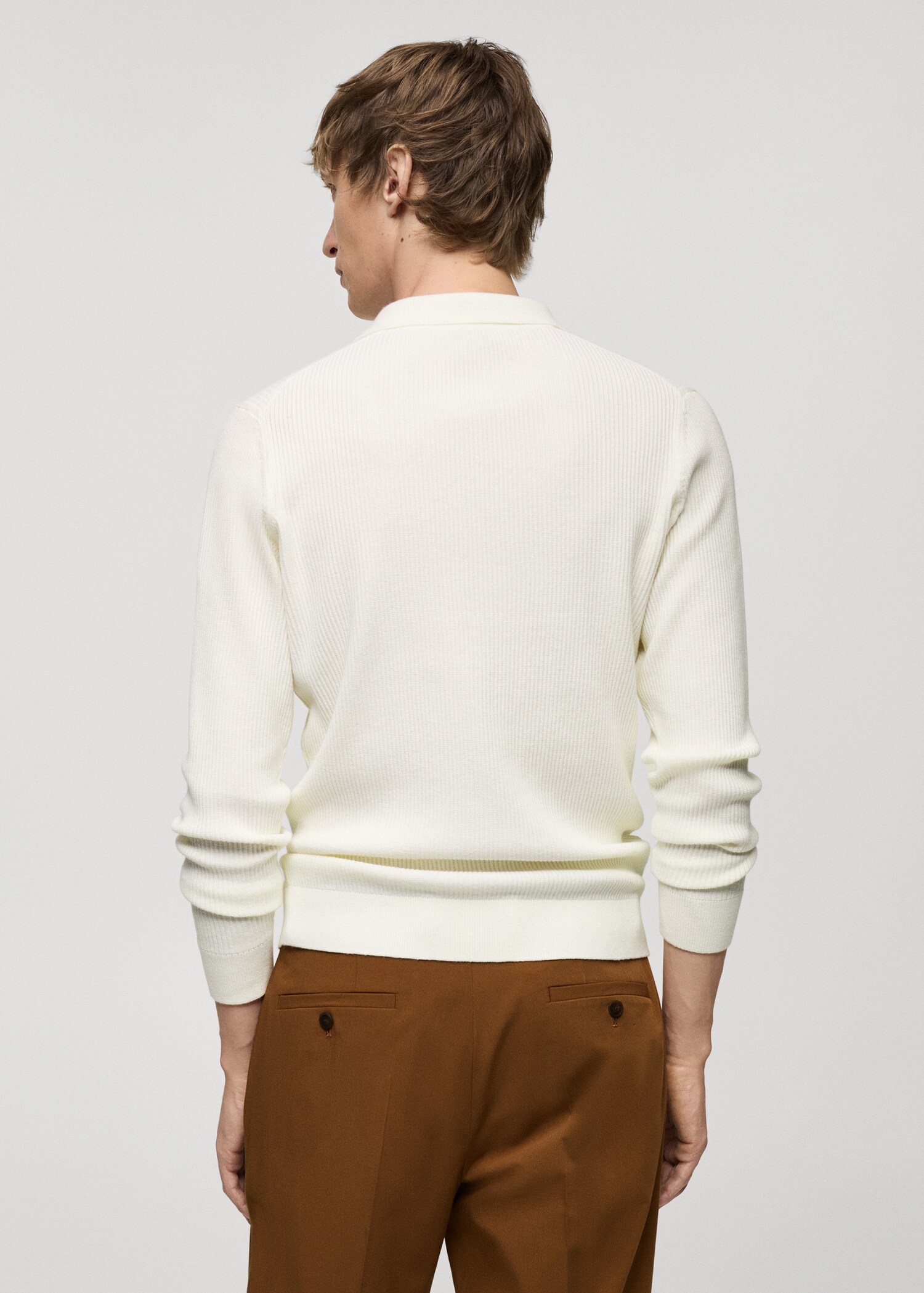 Pull-over polo coton mélangé maille côtelée - Verso de l’article