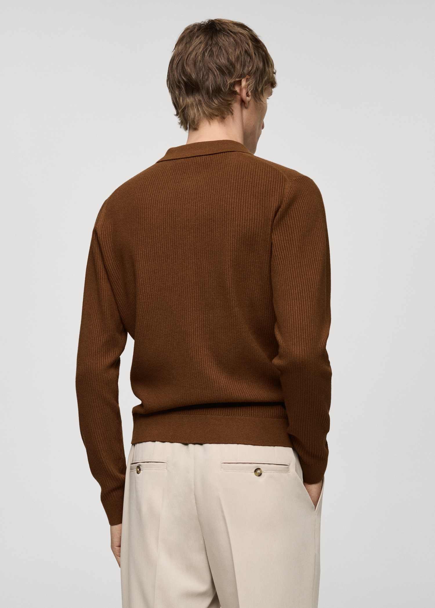 Pull-over polo coton mélangé maille côtelée - Verso de l’article
