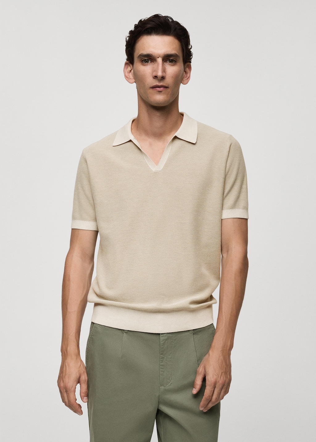 Gestructueerd poloshirt met contrasterende strepen Heren MANGO Belgie