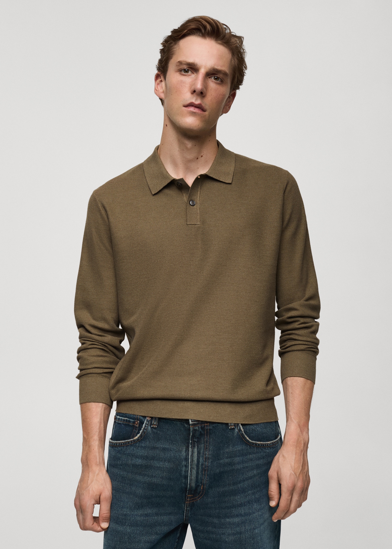 Structured knitted polo sweater - Medium plane