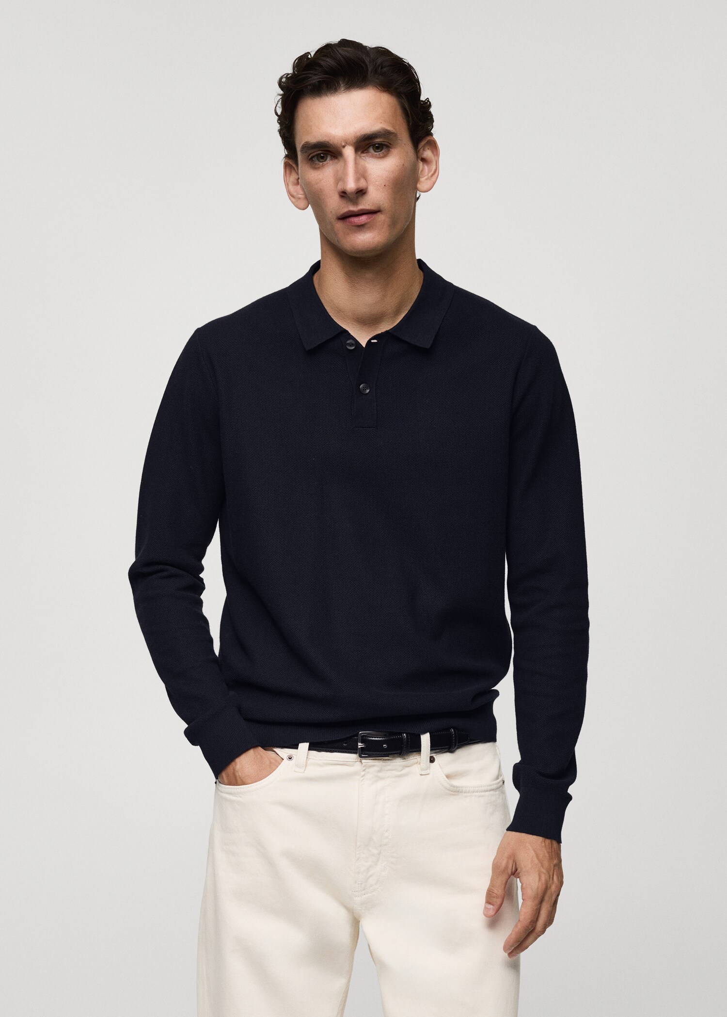 Structured knitted polo sweater  - Medium plane