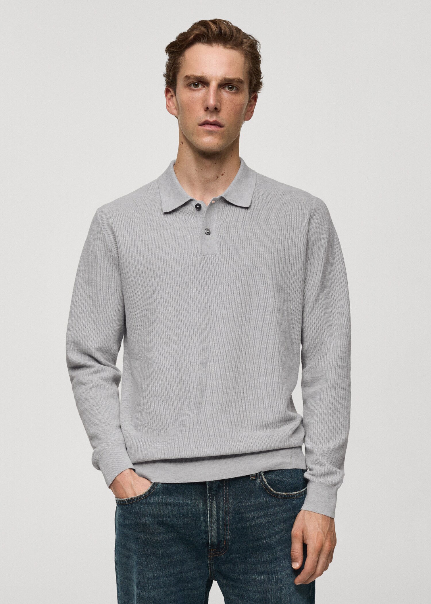 Structured knitted polo sweater  - Medium plane