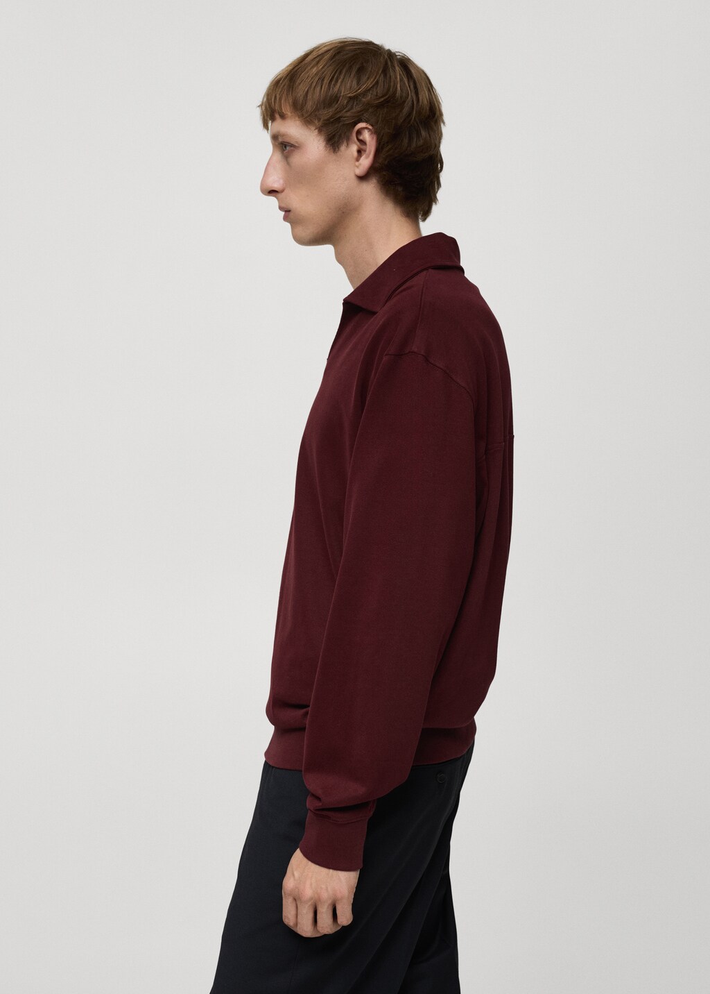 Mango Men s Oversized Polo Neck Sweatshirt Burgundy