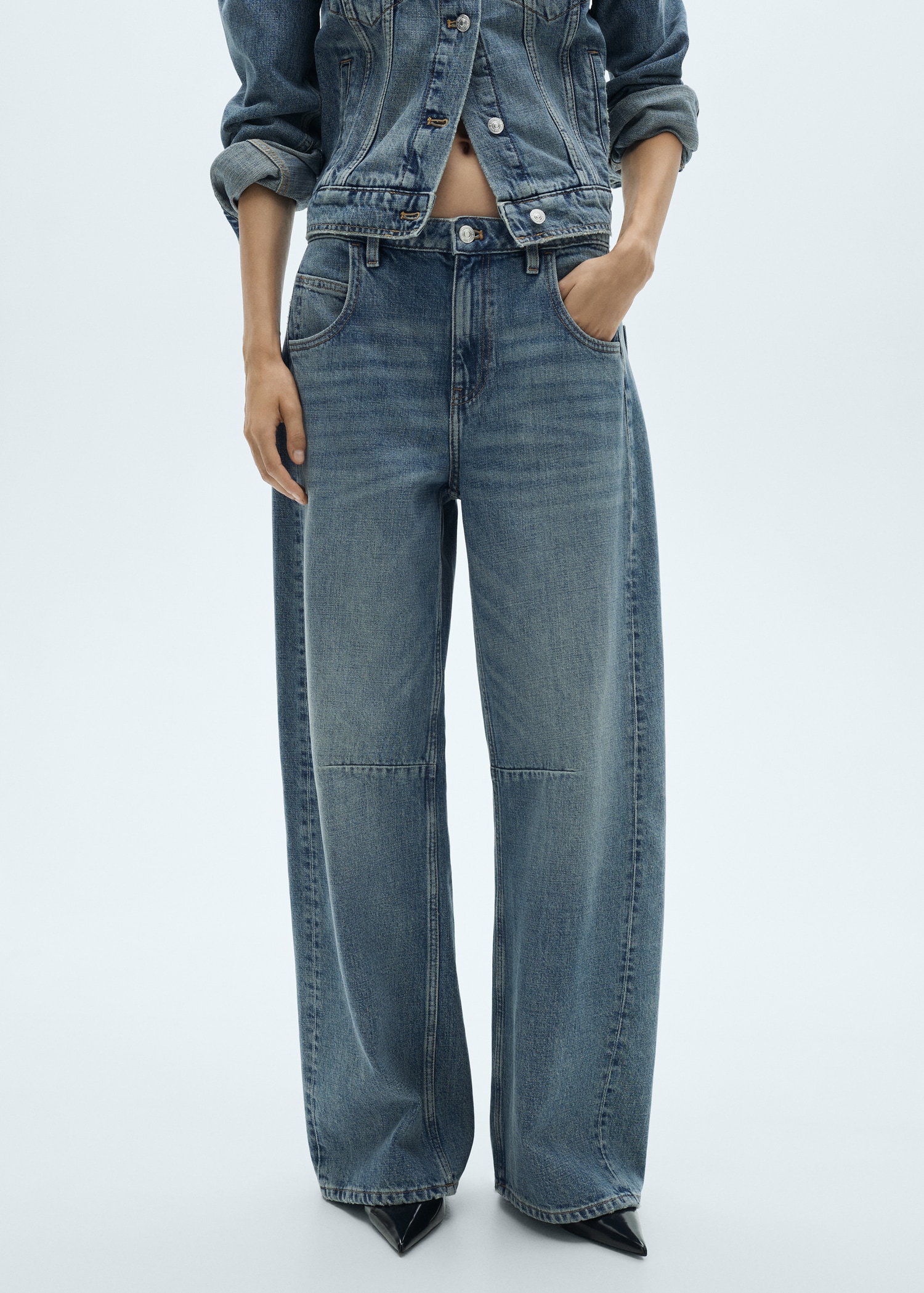 Wideleg mid-rise jeans MANGO Pakistan - Main Image