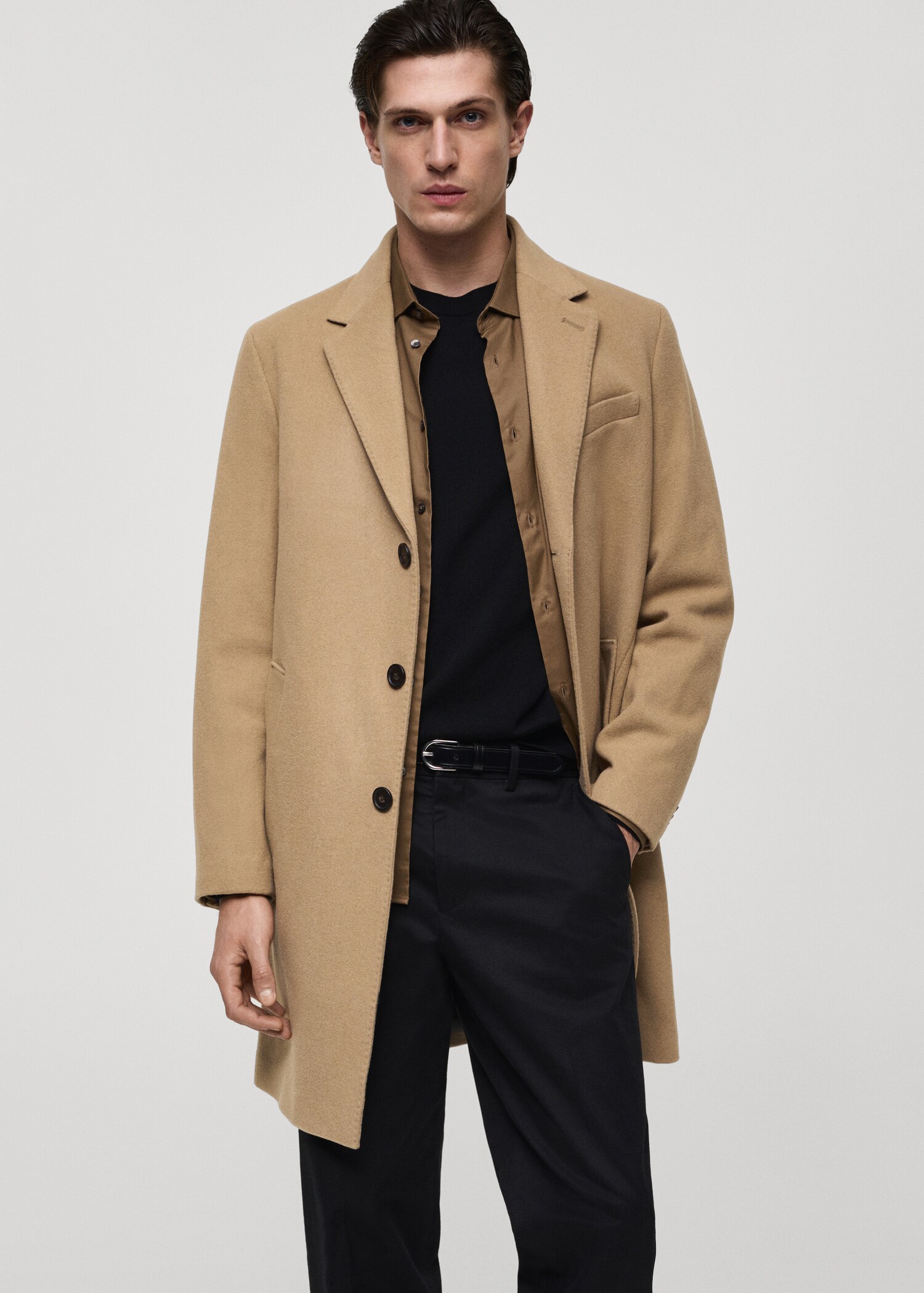 Long recycled wool coat - Medium plane