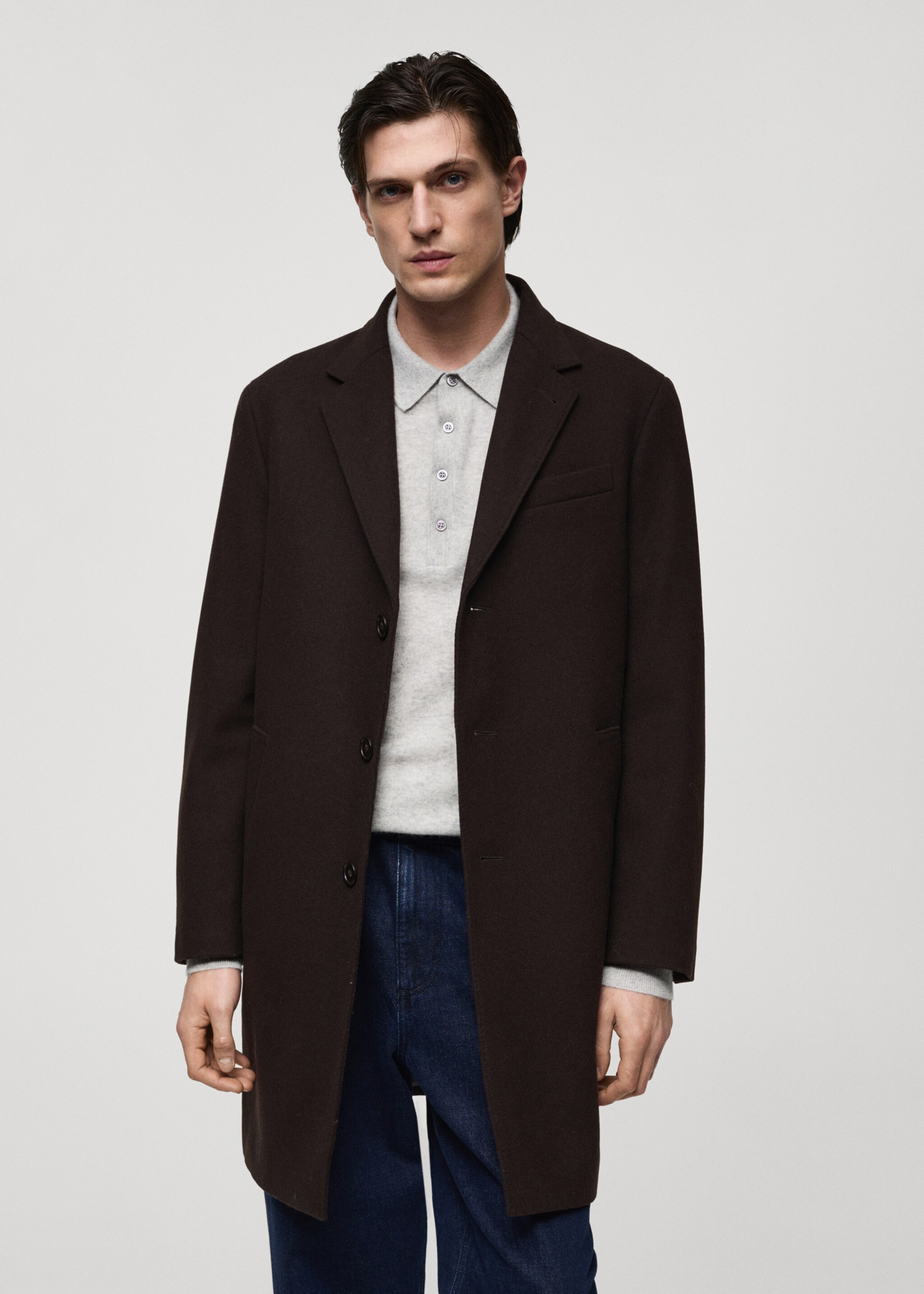 Long recycled wool coat - Medium plane