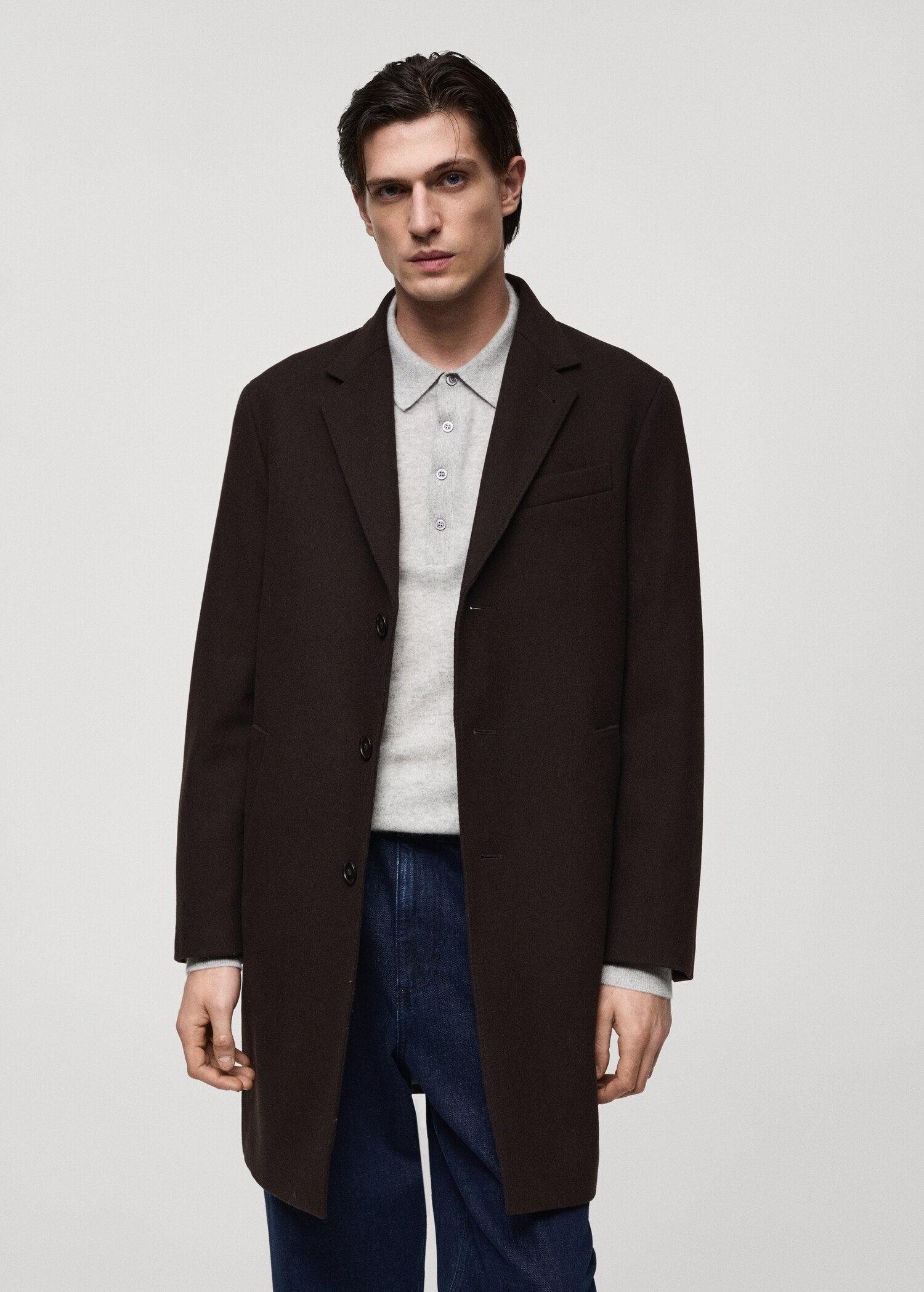 Long recycled wool coat - Medium plane