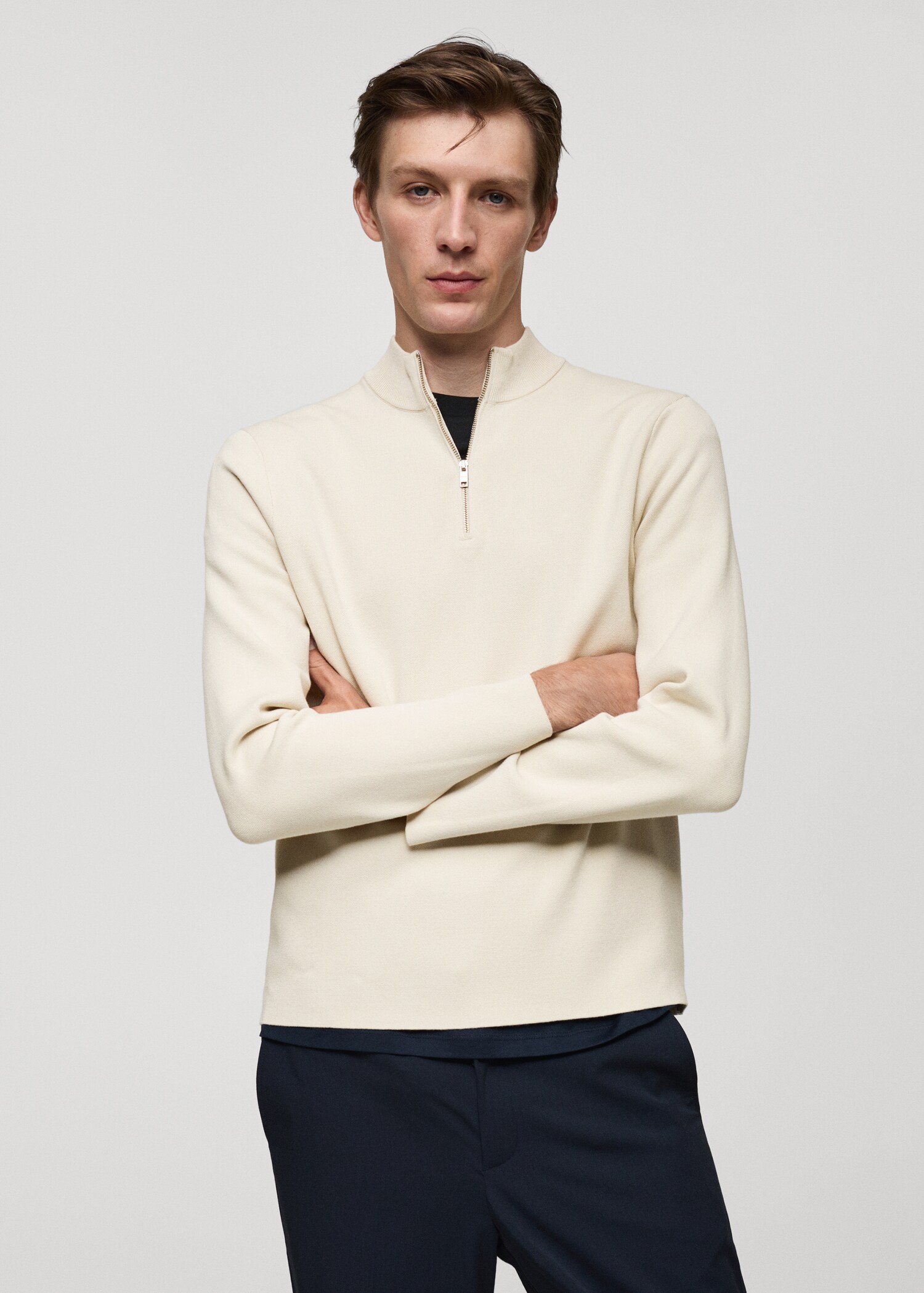 Pull-over maille moyenne col montant zippé - Plan moyen