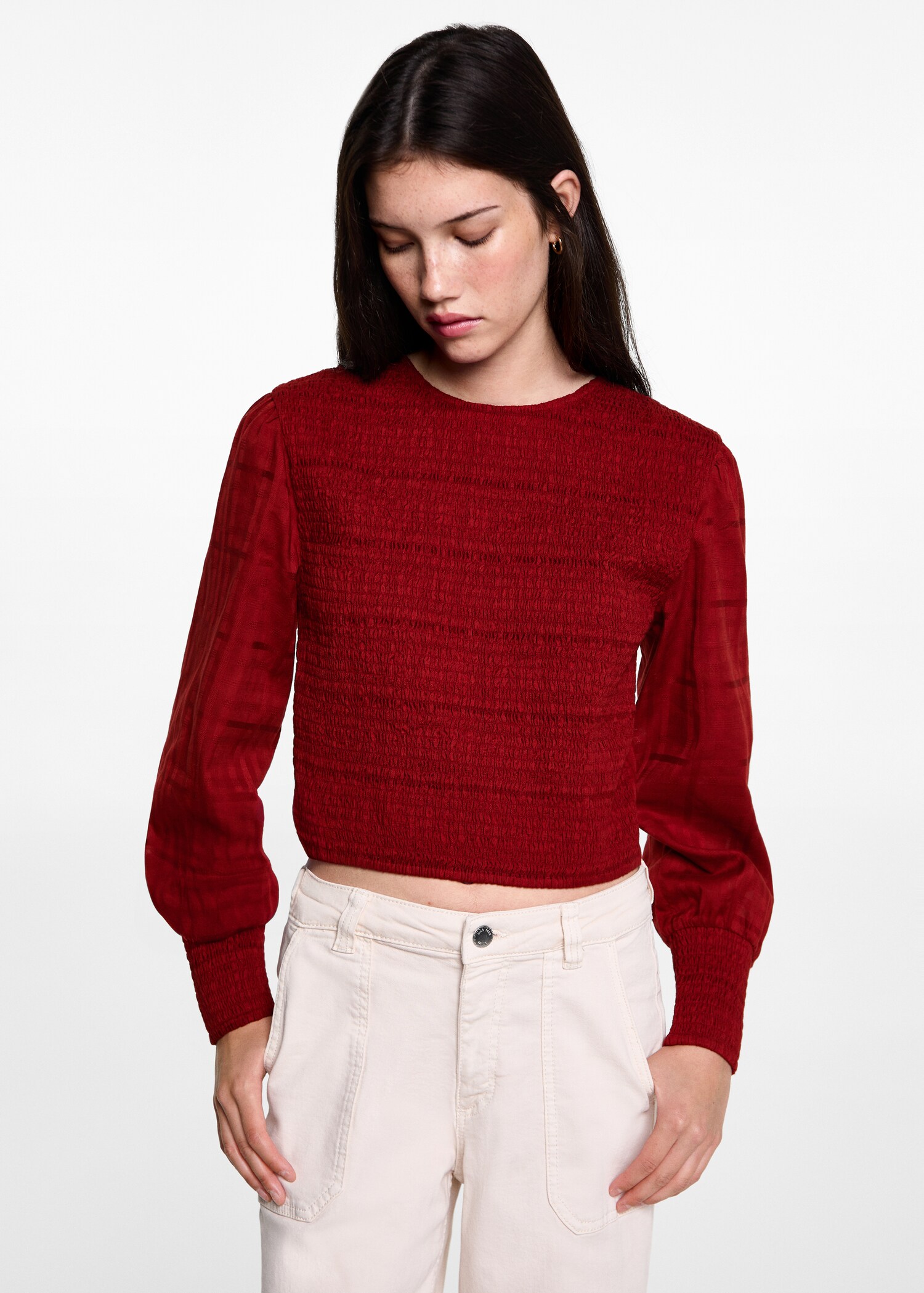 Gathered details cotton blouse - Medium plane