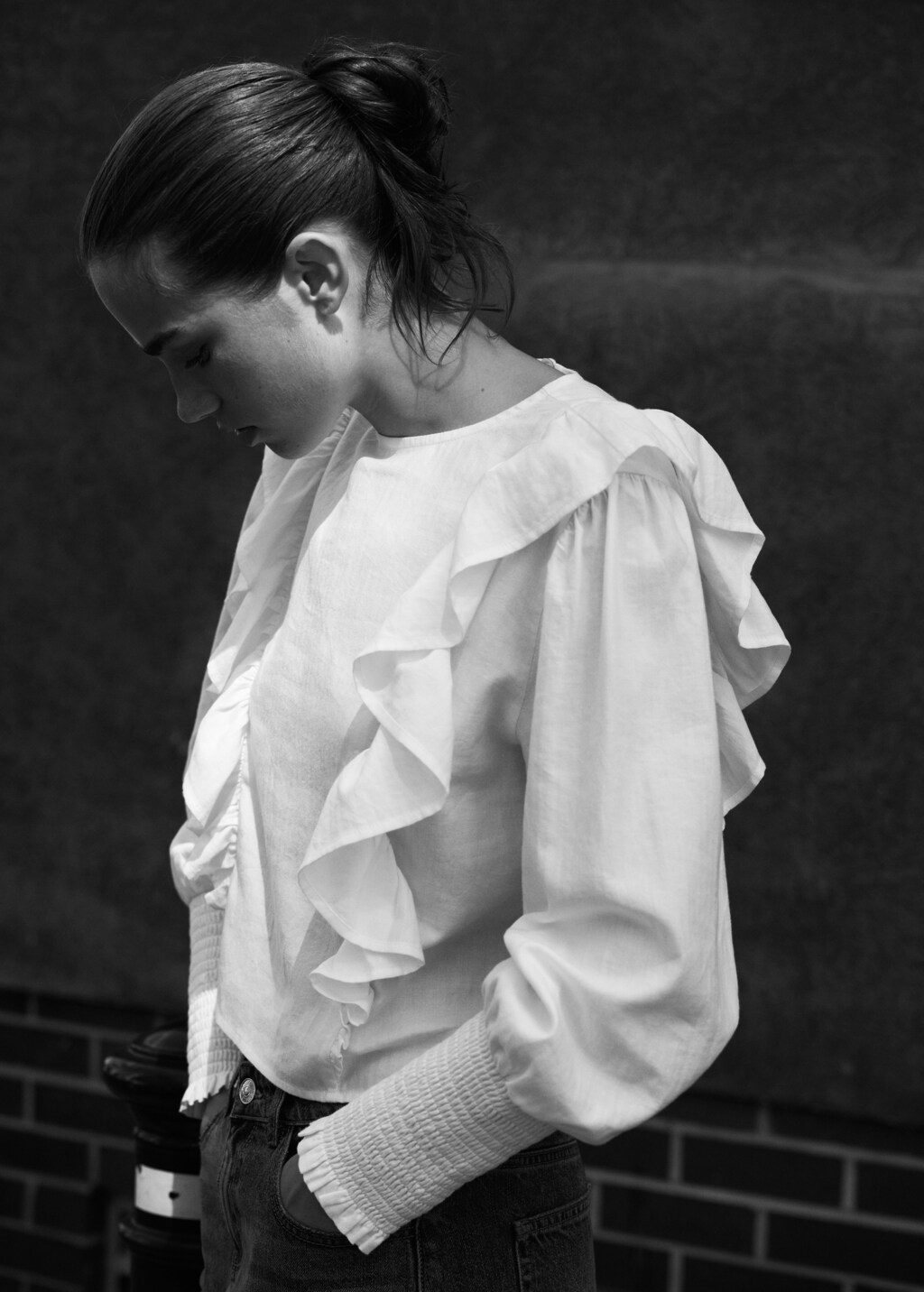 Gesmokte blouse met ruches