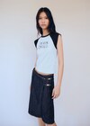 INO-M2-1745 BLACK DENIM WAISTED PANEL SKIRT main image 0