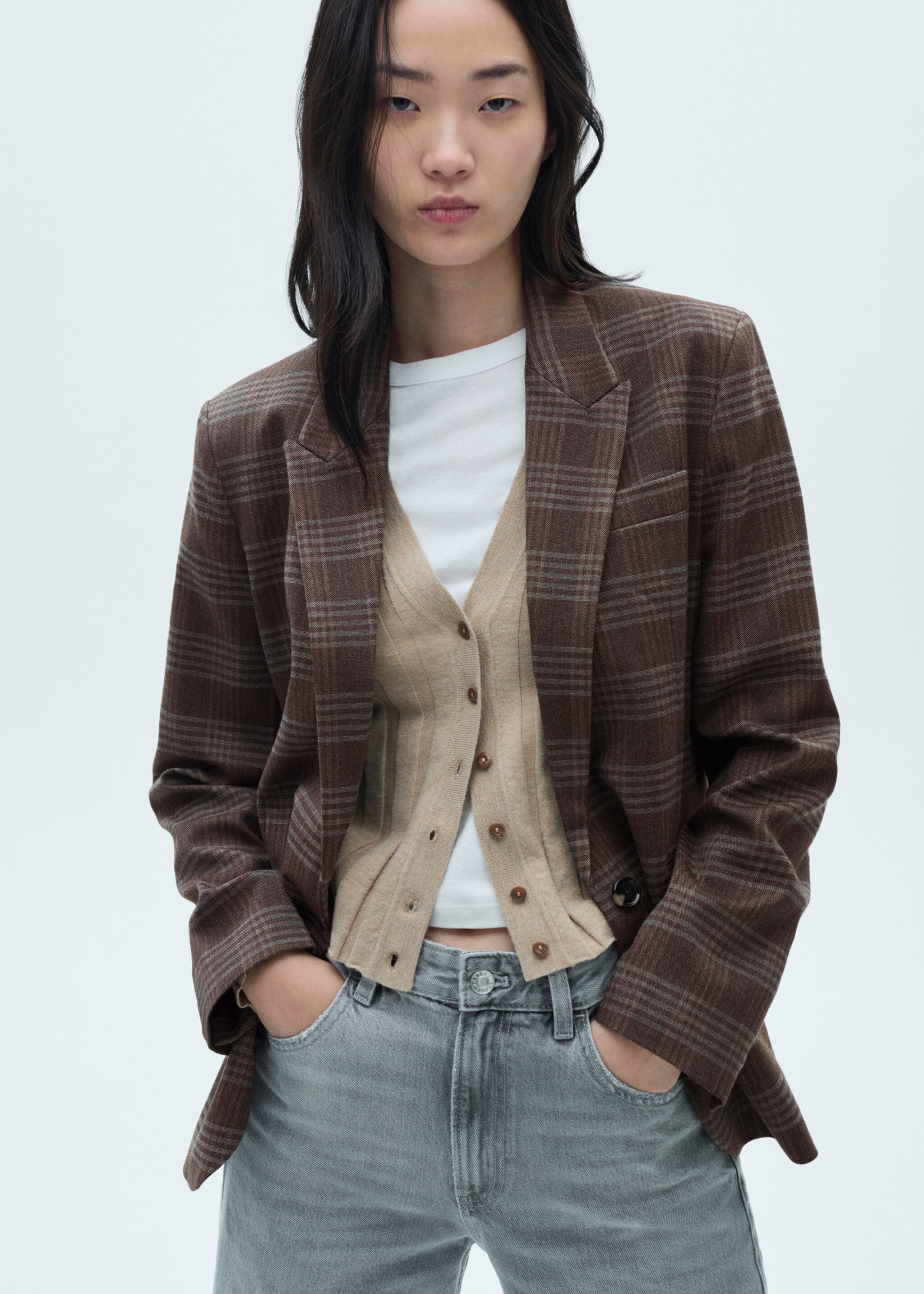 Blazer droit carreaux - Plan moyen