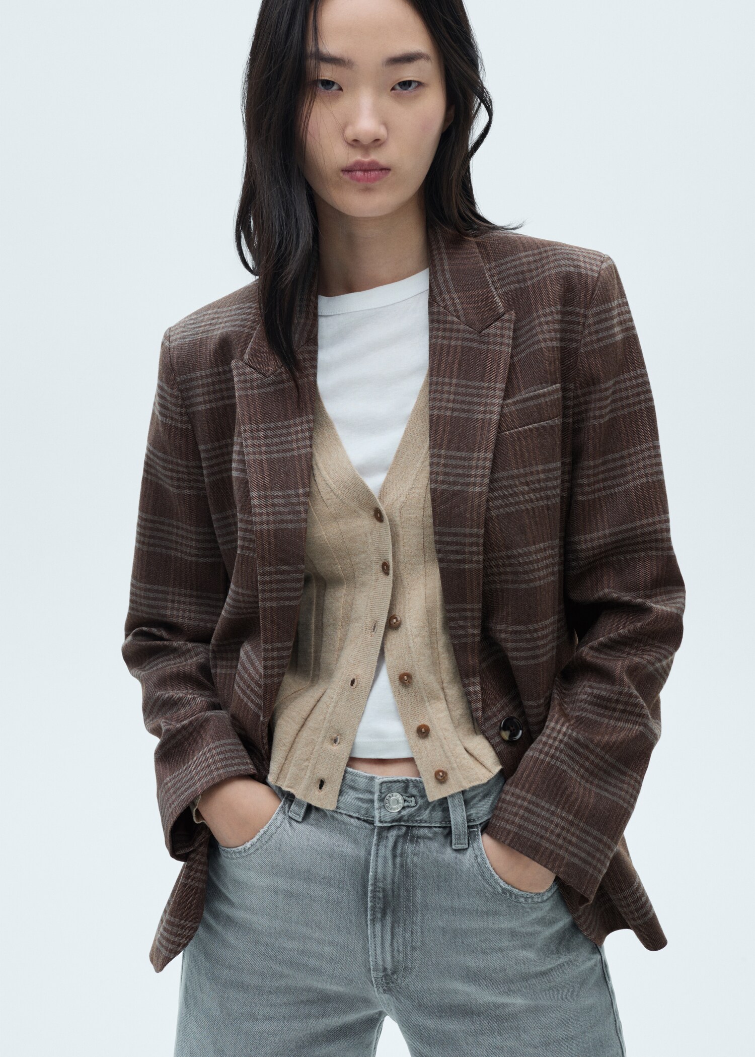 Blazer droit carreaux - Plan moyen