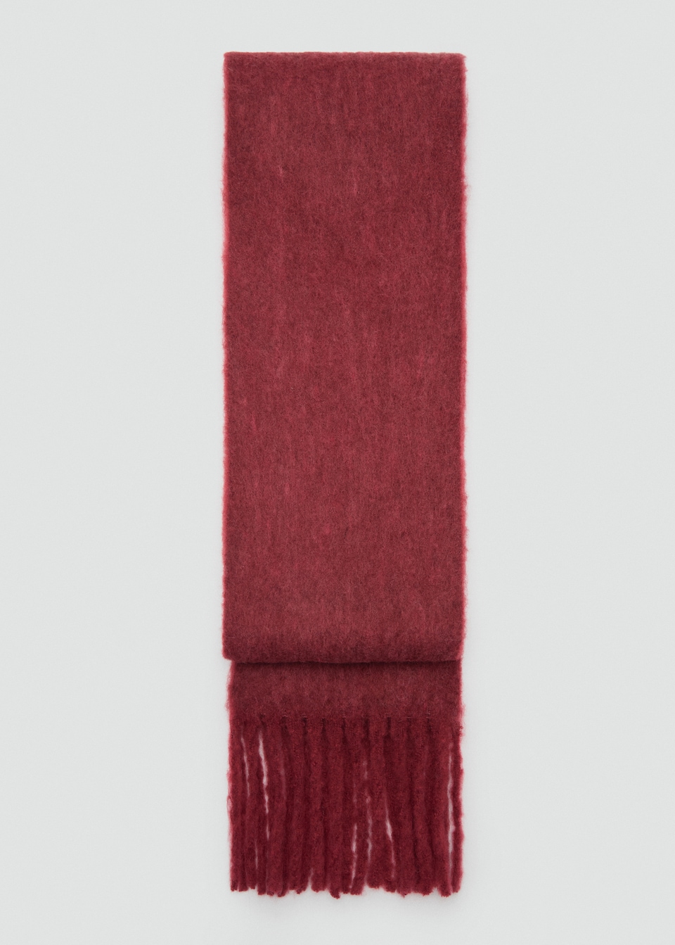 Mango dark red Fringe wool blend scarf